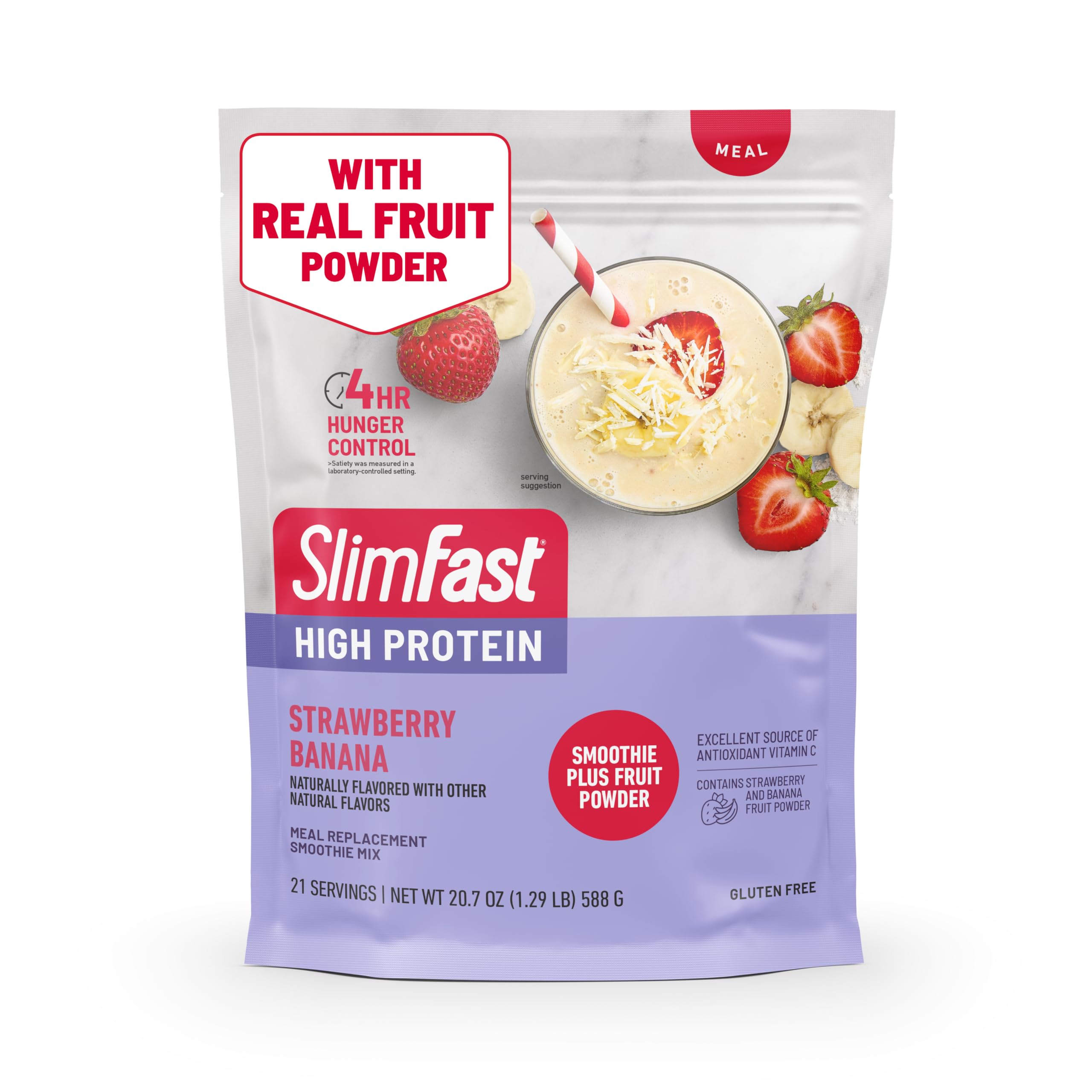 SlimFast High Protein Smoothie Mix with Fruit Powder - Strawberry Banana Flavor | Meal Replacement Shake for Weight Loss & Energy | 21 Servings, 1.29lb | Great for Breakfast, Post-Workout & On-the-Go Nutrition