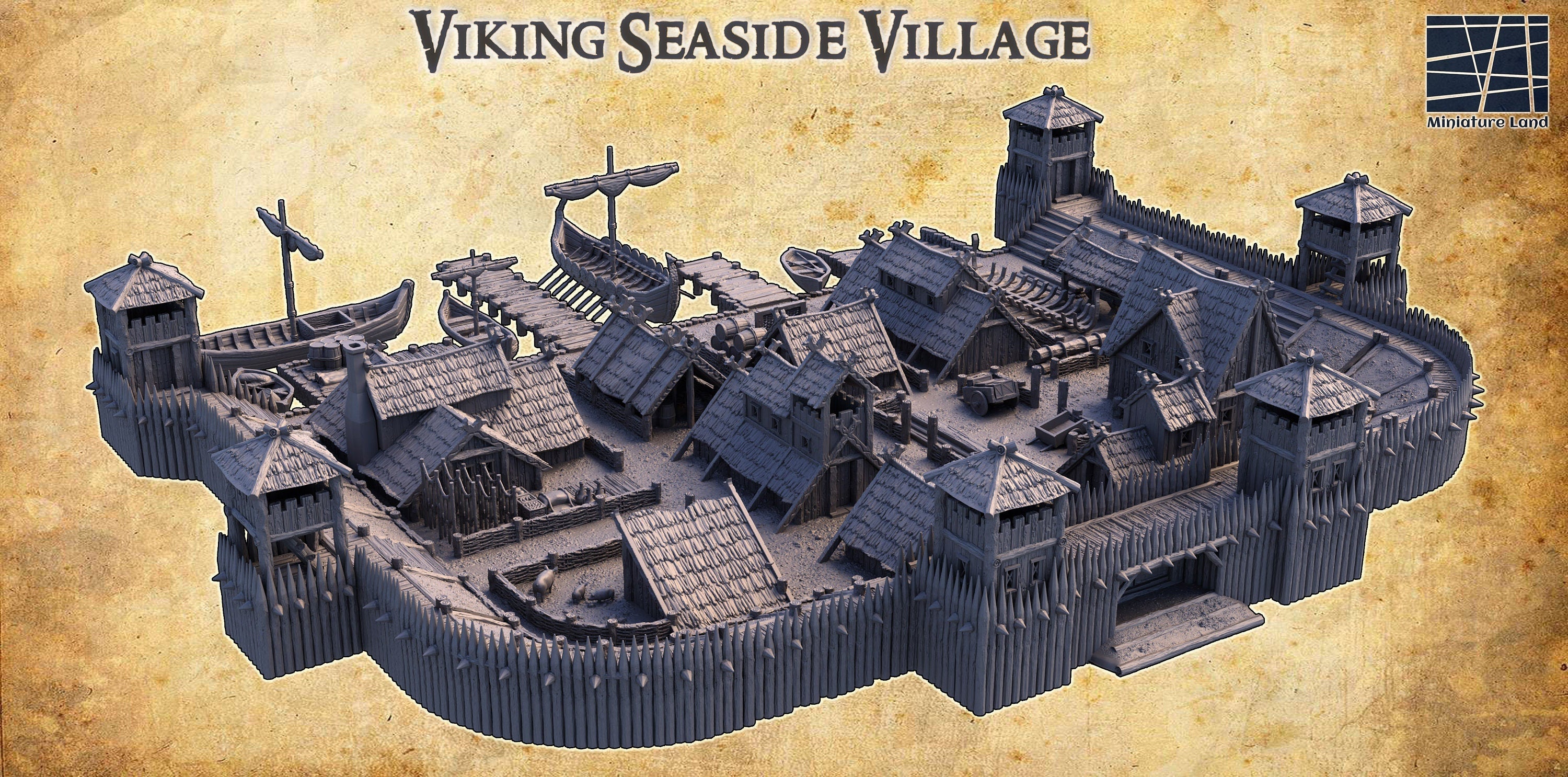 Viking Seaside Village Set - Miniature Viking House & Boat Model Kit for Collectors & Hobbyists - Perfect for Home Decor, Diorama, and Viking-Themed Displays