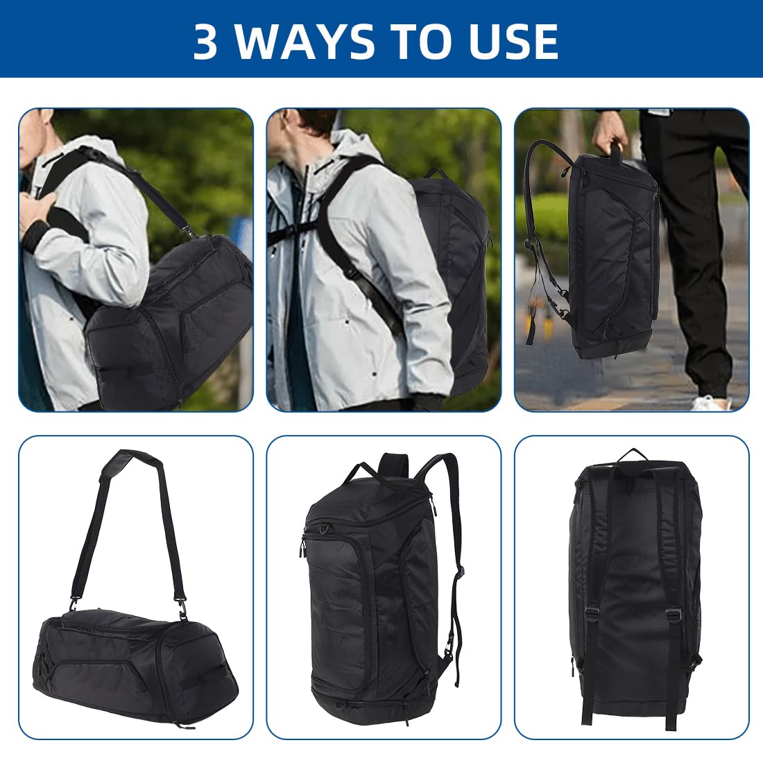 GraceTune 60L Waterproof Gym & Travel Duffel Backpack for Men & Women - Large Sports Weekender Bag with Shoe Compartment - Perfect for Workouts, Travel & Weekend Getaways