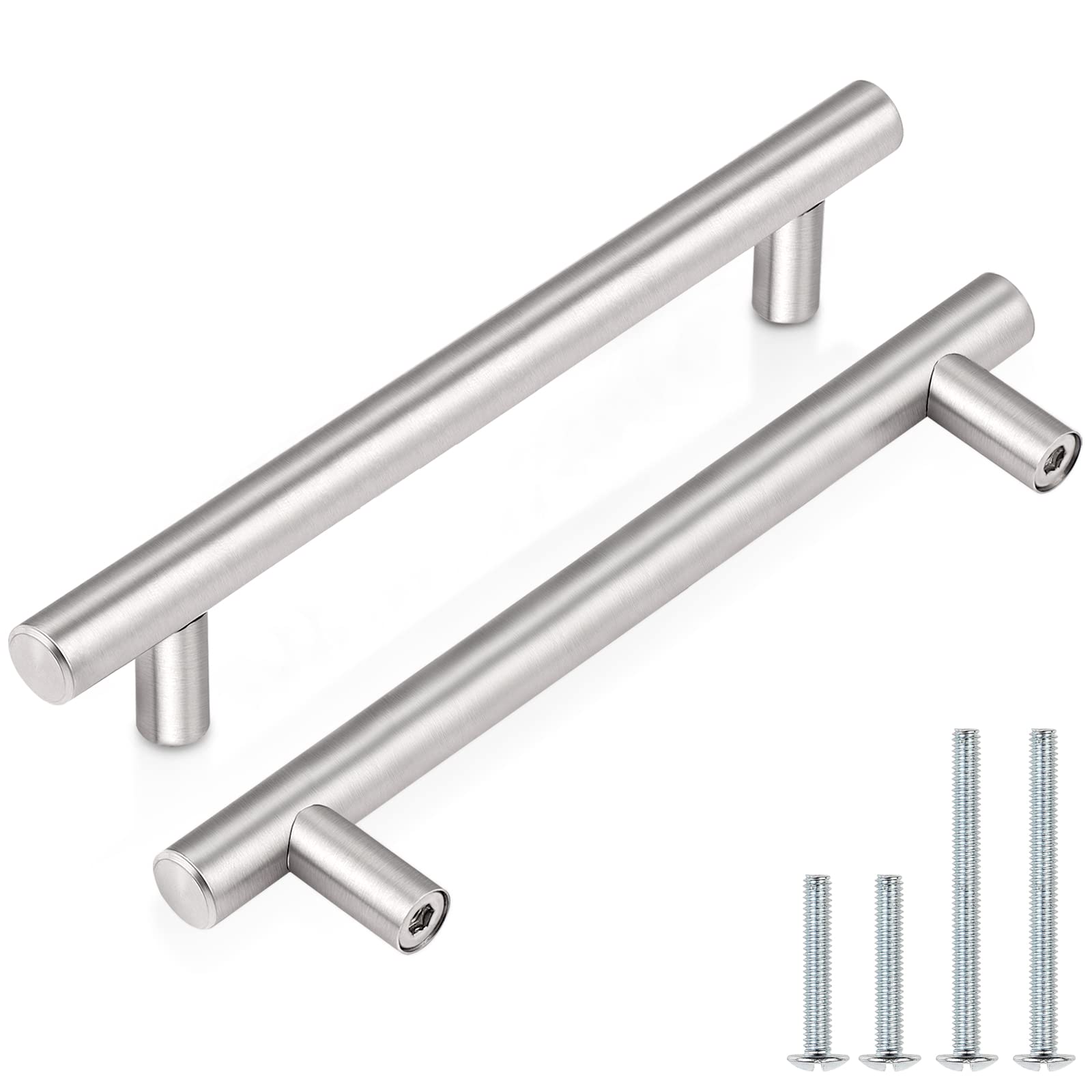 25 Pack 5 Inch Euro T Bar Cabinet Pulls - Stainless Steel Kitchen Drawer Handles with Brushed Nickel Finish - Modern Cabinet Hardware for Kitchen, Bathroom & Office Furniture Upgrade