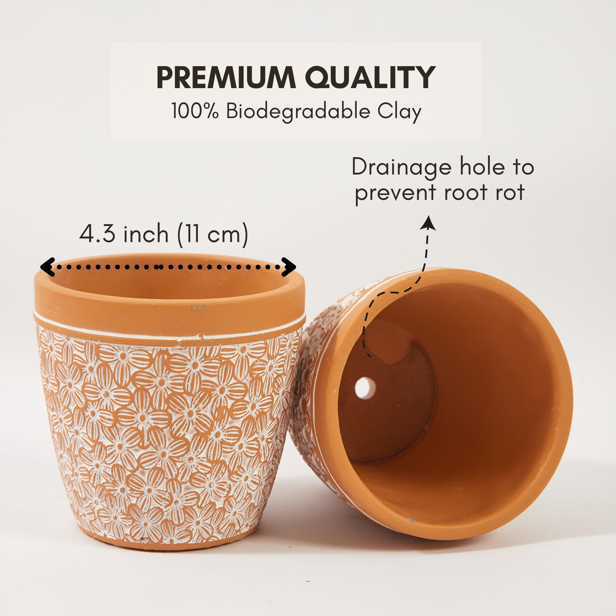 4 Inch Terracotta Clay Plant Pots for Succulents & Flowers - Small Decorative Boho Indoor/Outdoor Planter with Drainage Hole - Perfect for Home Decor, Office Plants, and Garden Arrangements