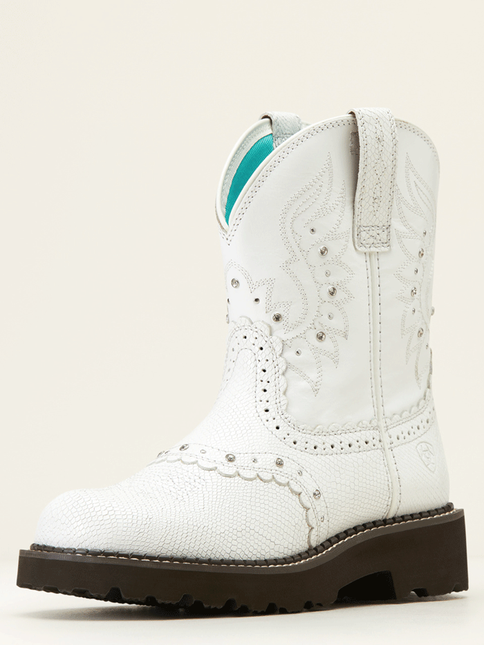 Ariat Women's Fatbaby Gembaby Western Boots - Snake Embossed White Leather Cowboy Boots for Country Dancing & Rodeo Events