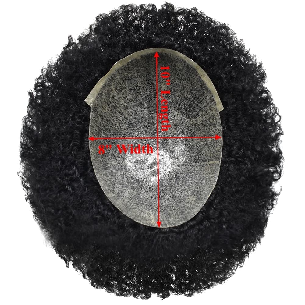Afro Men's Toupee - 100% Virgin Human Kinky Curly Hair Replacement Unit for Black Men | Full PU Injection Thin Skin Weave (8x10, 1B Off Black, 6mm Wave) | Perfect for Daily Wear, Special Occasions & Hair Loss Solutions