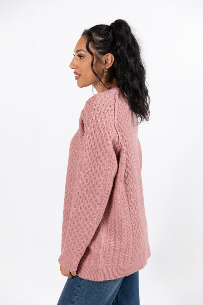 Cozy Oversized Cable Knit Sweater for Women - Soft Mauve Crew Neck Pullover | Perfect for Fall & Winter, Casual Outfits, and Cozy Loungewear