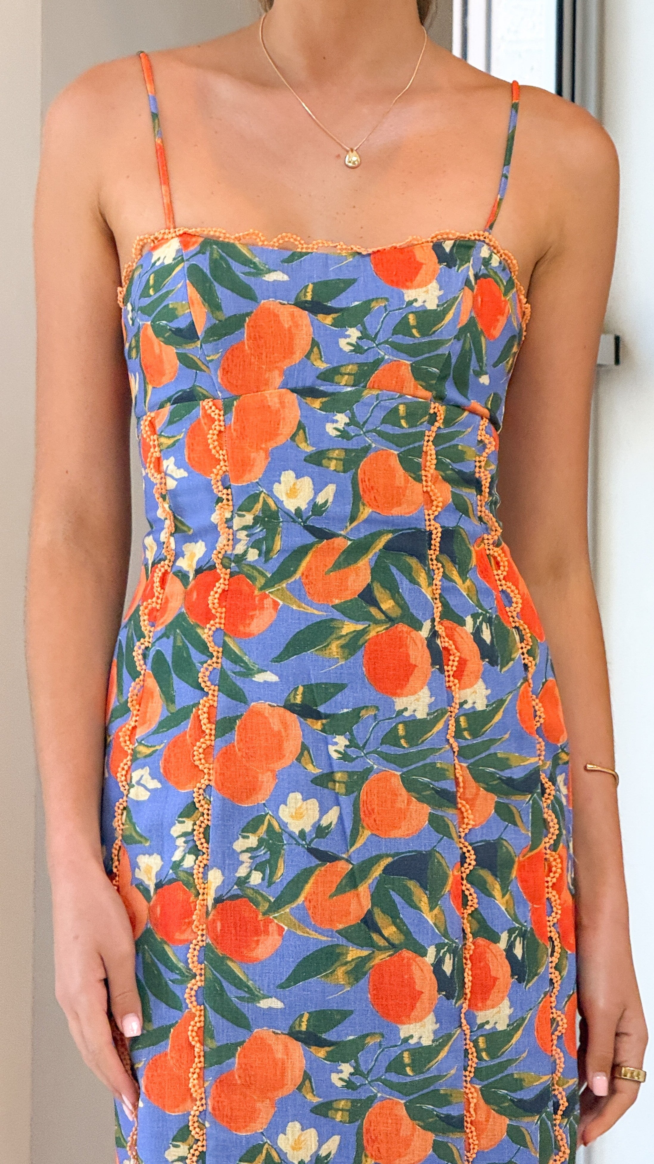 Carlia Midi Dress - Floral Orange Print Summer Dress for Women | Beach Vacation, Party & Casual Wear