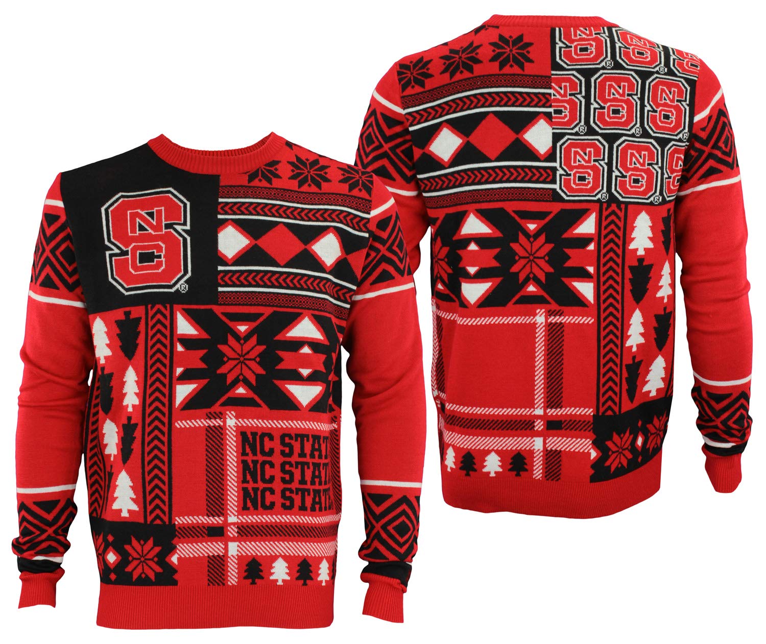 NCAA Men's Ugly Christmas Sweater with Team Patches - Crew Neck Holiday Sweater for College Basketball Fans - Perfect for Christmas Parties & Gifts