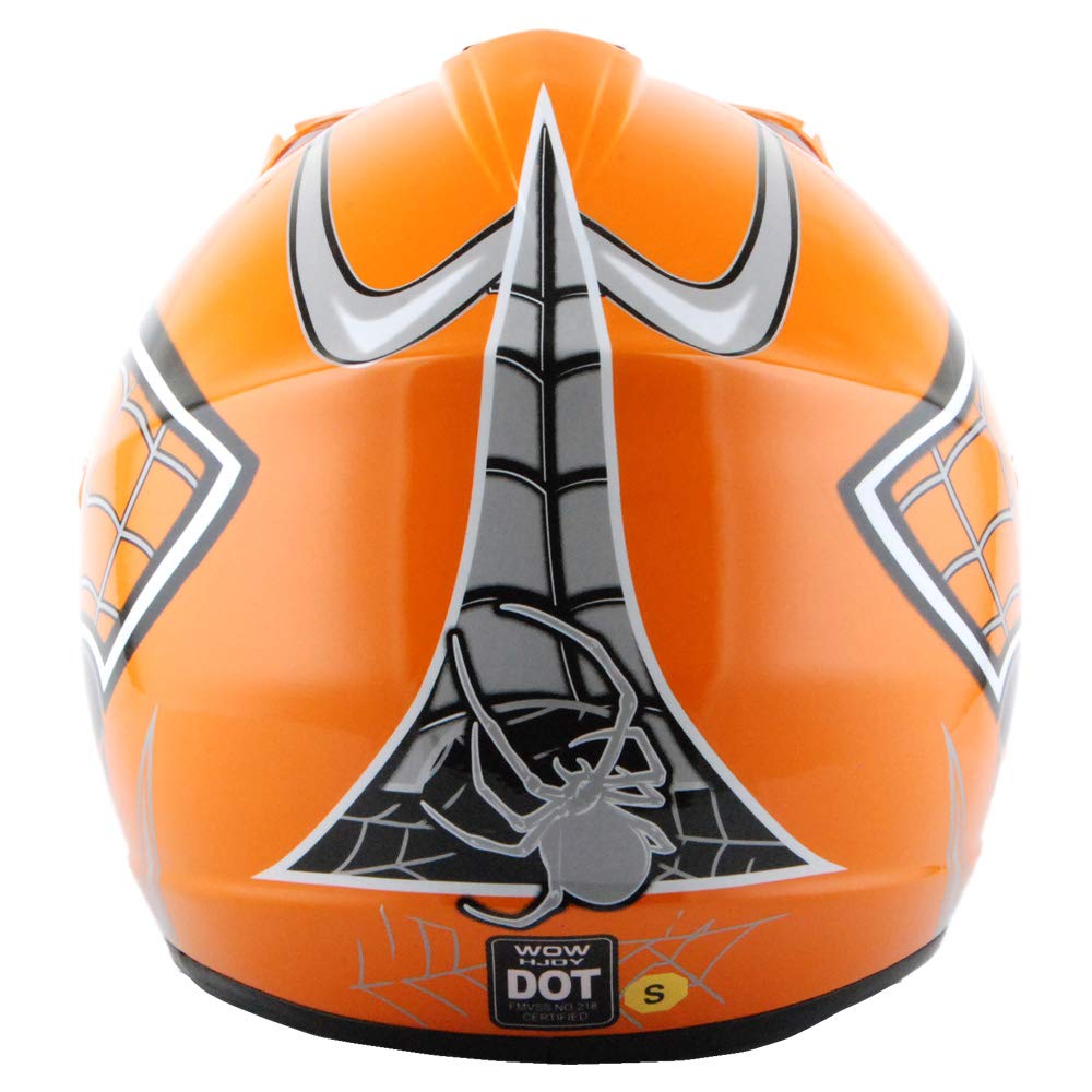 **WOW Youth Motocross Helmet MX BMX Bike Helmet with Spider Web Design - Includes Goggles & Martian Spider Black Gloves (HJOY-W MG Bundle) - Perfect for Kids' Dirt Bike, ATV & Off-Road Riding**