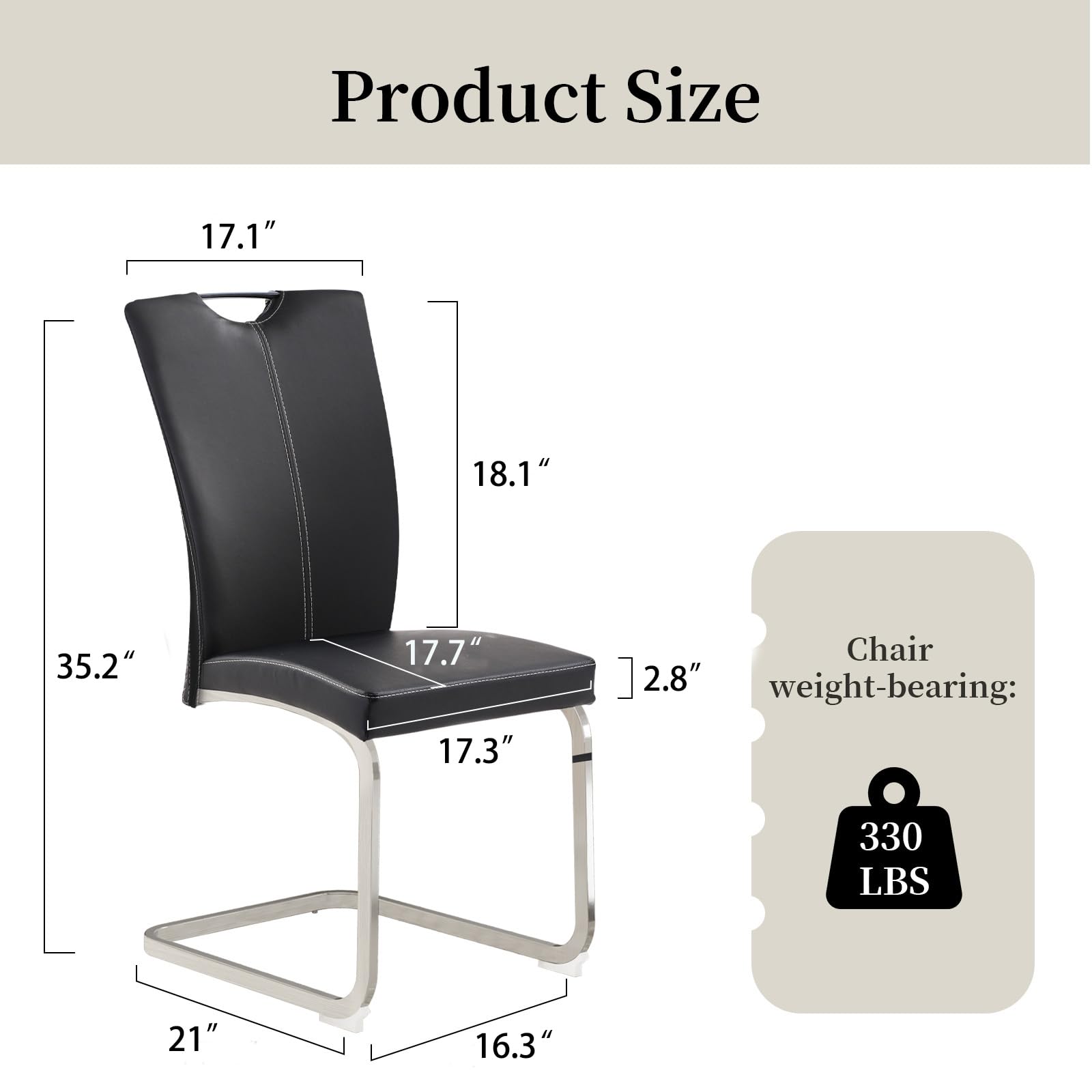 6 Modern Upholstered Armless Dining Chairs Set - High Back PU Leather Kitchen Side Chairs with Sturdy Metal Frame for Home, Restaurant & Office Use