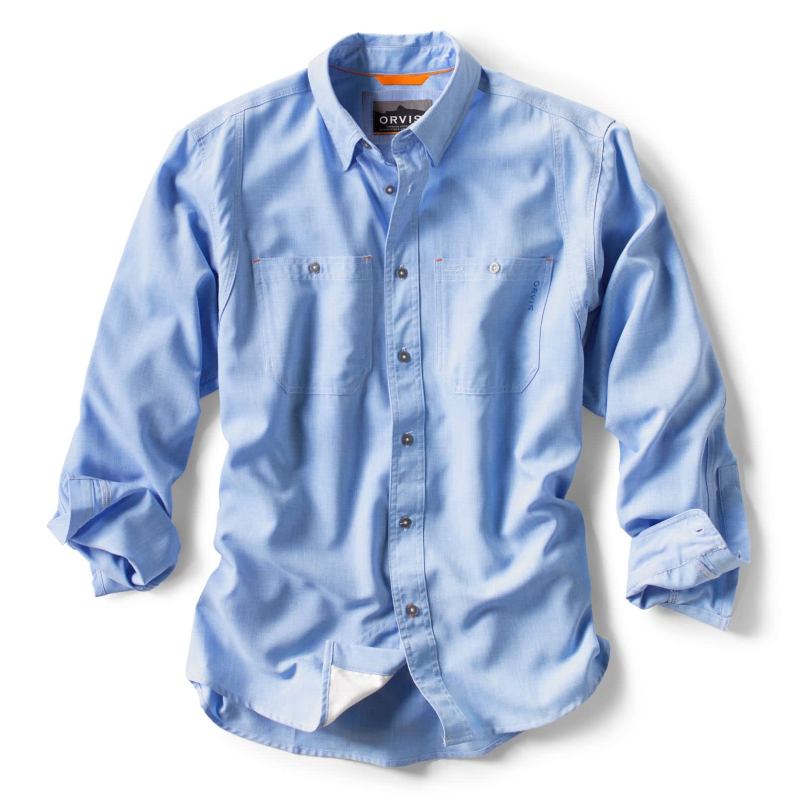 Orvis Tech Chambray Long Sleeve Men's Work Shirt - Lightweight Quick-Drying UPF 40+ Sun Protection Casual Button Down Shirt for Outdoor Work, Hiking & Everyday Wear