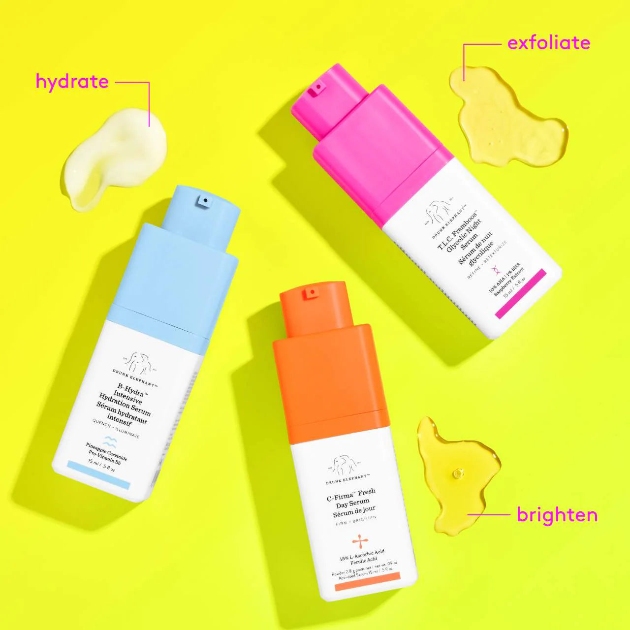 Drunk Elephant Itty Bitty Midi Committee Serum Trio Set - Vitamin C, Hydrating & Anti-Aging Serums for Glowing Skin | Perfect for Travel Skincare & Daily Routine