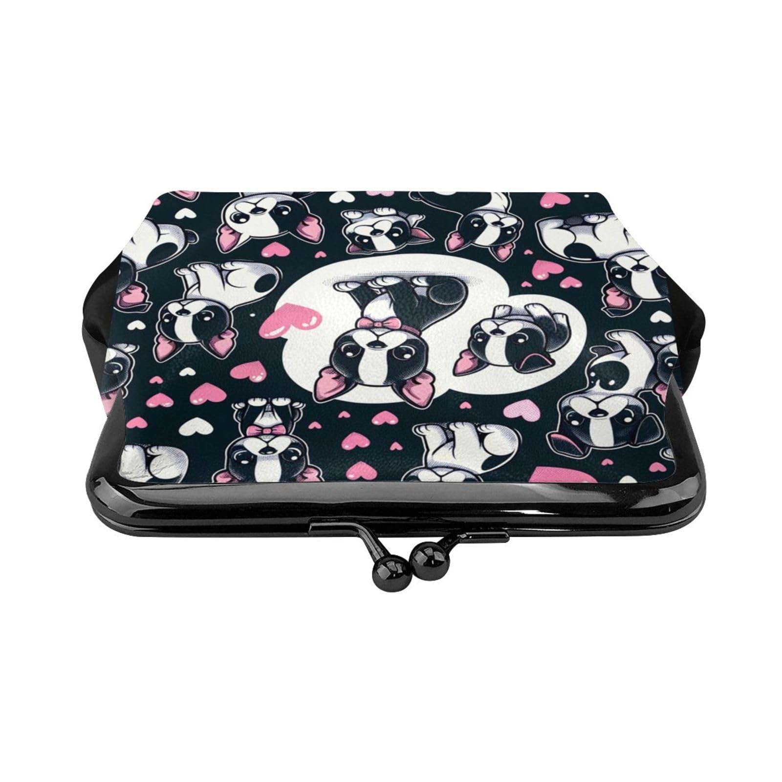 Genuine PU Leather Buckle Coin Purse - Adorable Boston Terrier Puppy Design - Kiss-Lock Wallet for Women & Girls - Perfect for Change, Coins & Small Essentials - Great Gift for Dog Lovers, Everyday Use & Travel Accessories