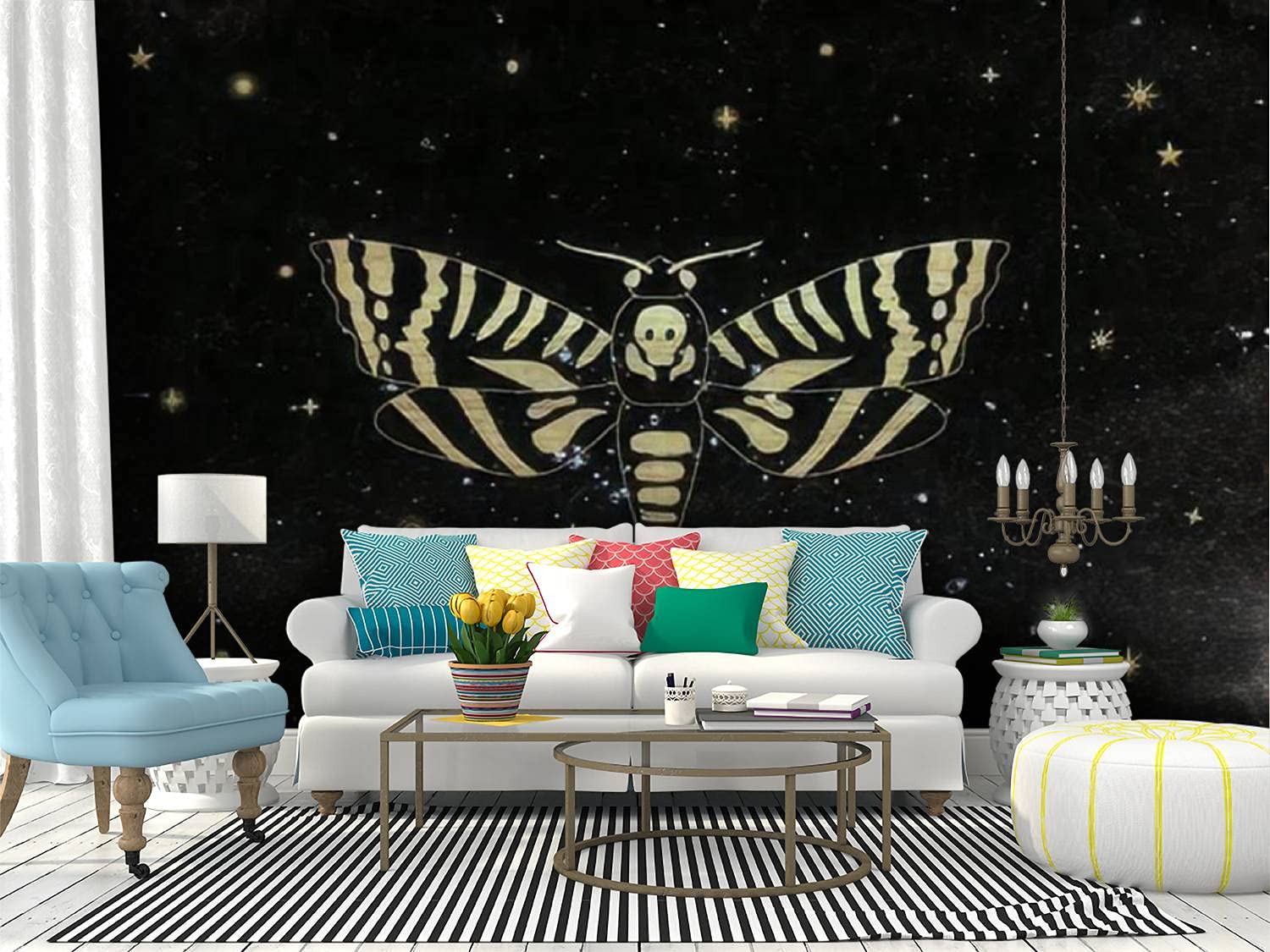 Golden Death Head Moth Wall Mural - Dark Watercolor Peel & Stick Wallpaper | Self-Adhesive Removable Vinyl Film for Home Decor (Perfect for Bedroom, Living Room & Nursery Accent Walls)