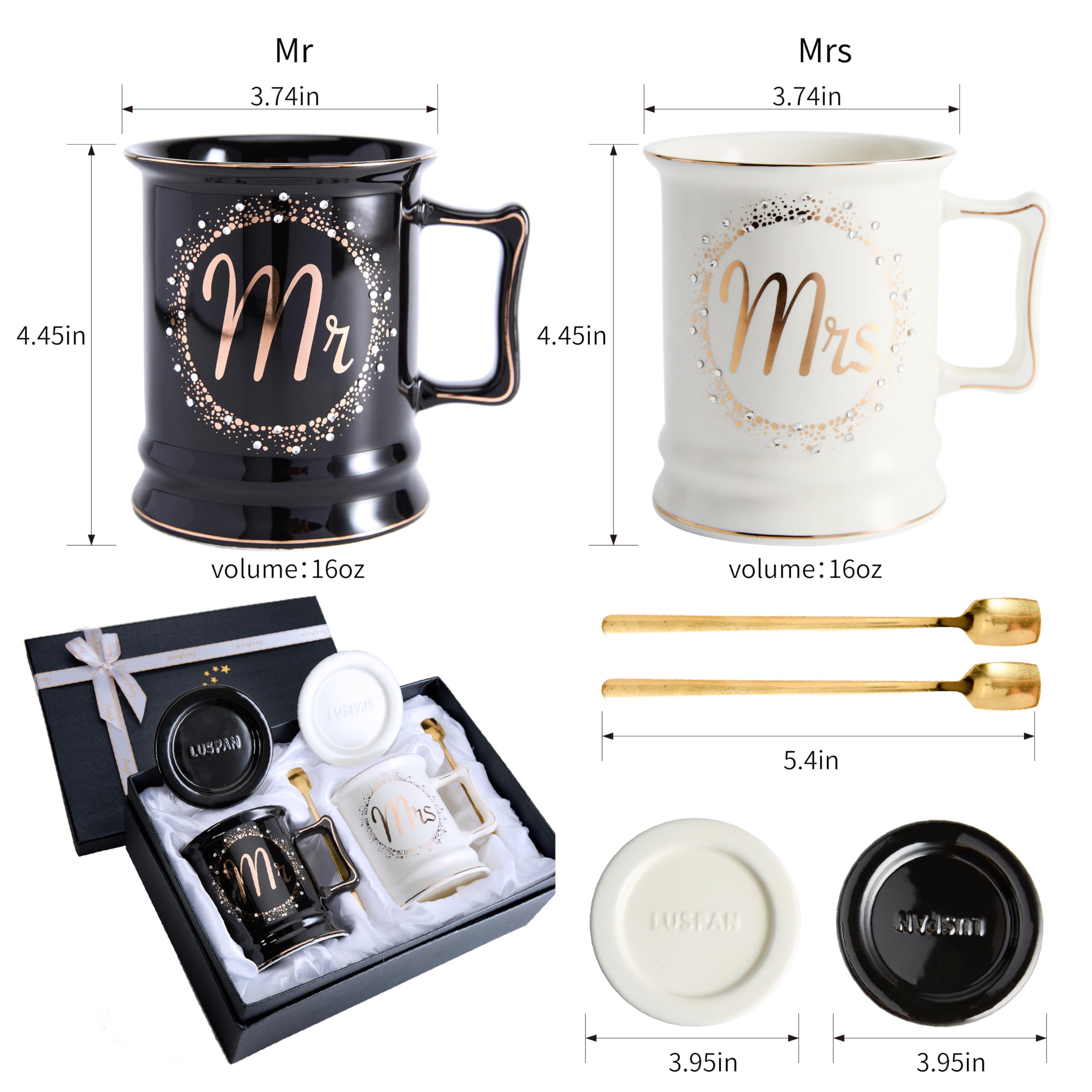 Luspan Wedding Gifts - Mr and Mrs Coffee Mug Set for Couples, Bride and Groom - Perfect for Anniversaries, Bridal Showers & Newlywed Gifts