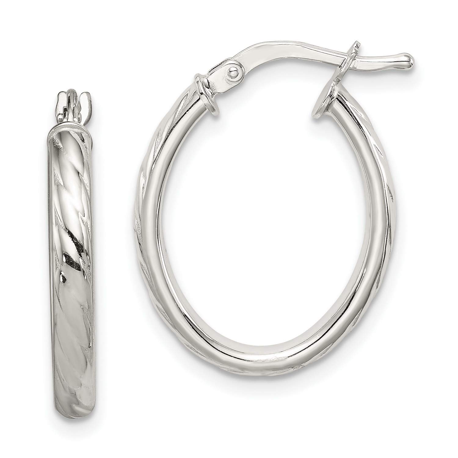 Sterling Silver 3mm Oval Textured Hoop Earrings for Women - 22x17mm Lightweight Dainty Everyday Jewelry - Perfect for Work, Date Night & Gifting