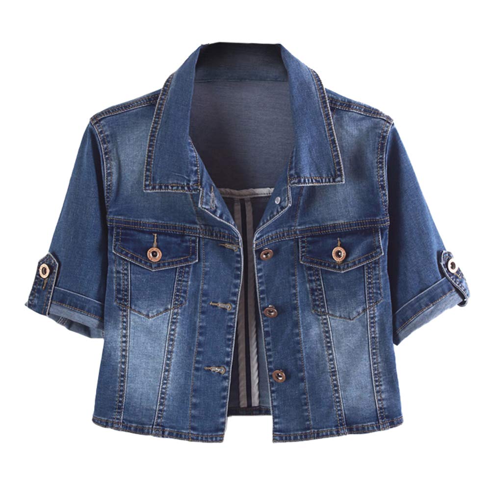 Women's Slim Cropped Denim Jacket - Short Sleeve Summer Jean Coat with Sun Protection | Perfect for Outdoor Activities, Beach Cover-up & Casual Streetwear
