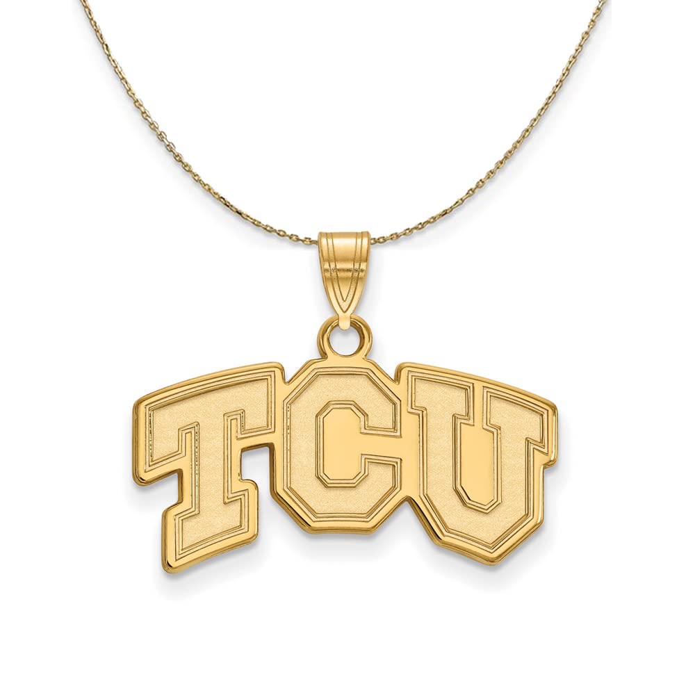 14k Yellow Gold TCU Logo Necklace - The Black Bow Texas Christian University Jewelry for Graduation, Game Day & Alumni Gifts