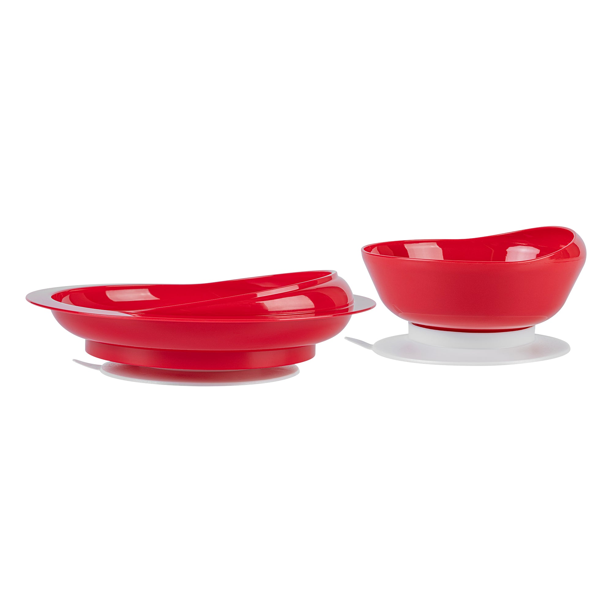 Adapt Tek Red Plastic 2-Piece Scoop Plate & Bowl Set with Spillproof Design & Suction Base - Includes 1 Plate & 1 Bowl for Toddlers - Perfect for Baby Feeding, Travel & Mess-Free Meals