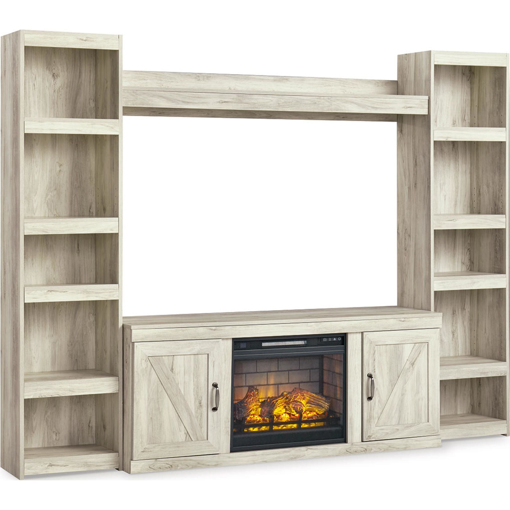 Bellaby Modern TV Stand with Electric Fireplace - 60 Inch Entertainment Center for Living Room, Bedroom & Home Theater - Rustic Wood & Metal Design with Storage Shelves & Cabinet