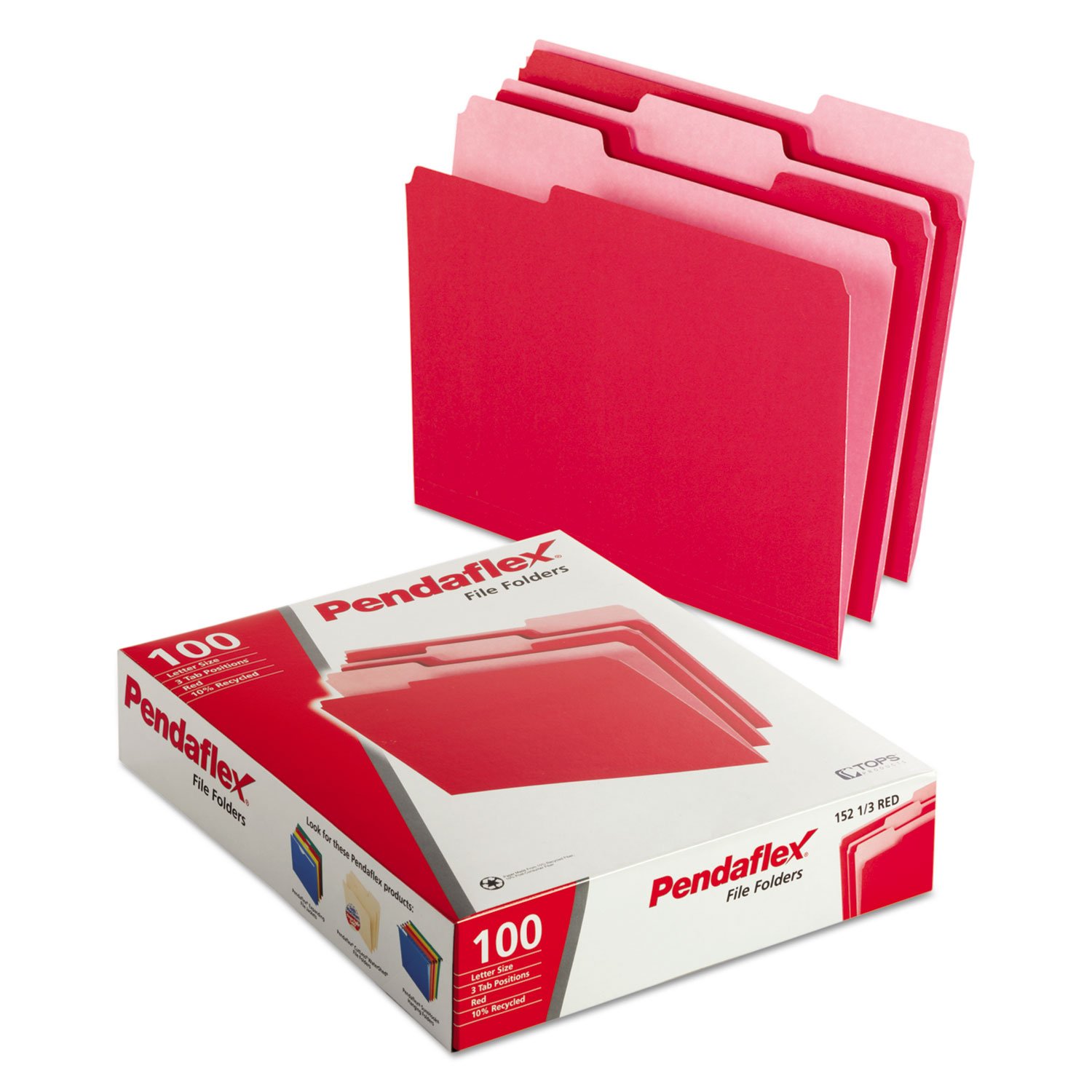 Pendaflex 15213RED 1/3 Cut Letter Size File Folders - 100 Pack, Vibrant Red for Office Organization | Perfect for Filing, Document Storage & Office Supplies