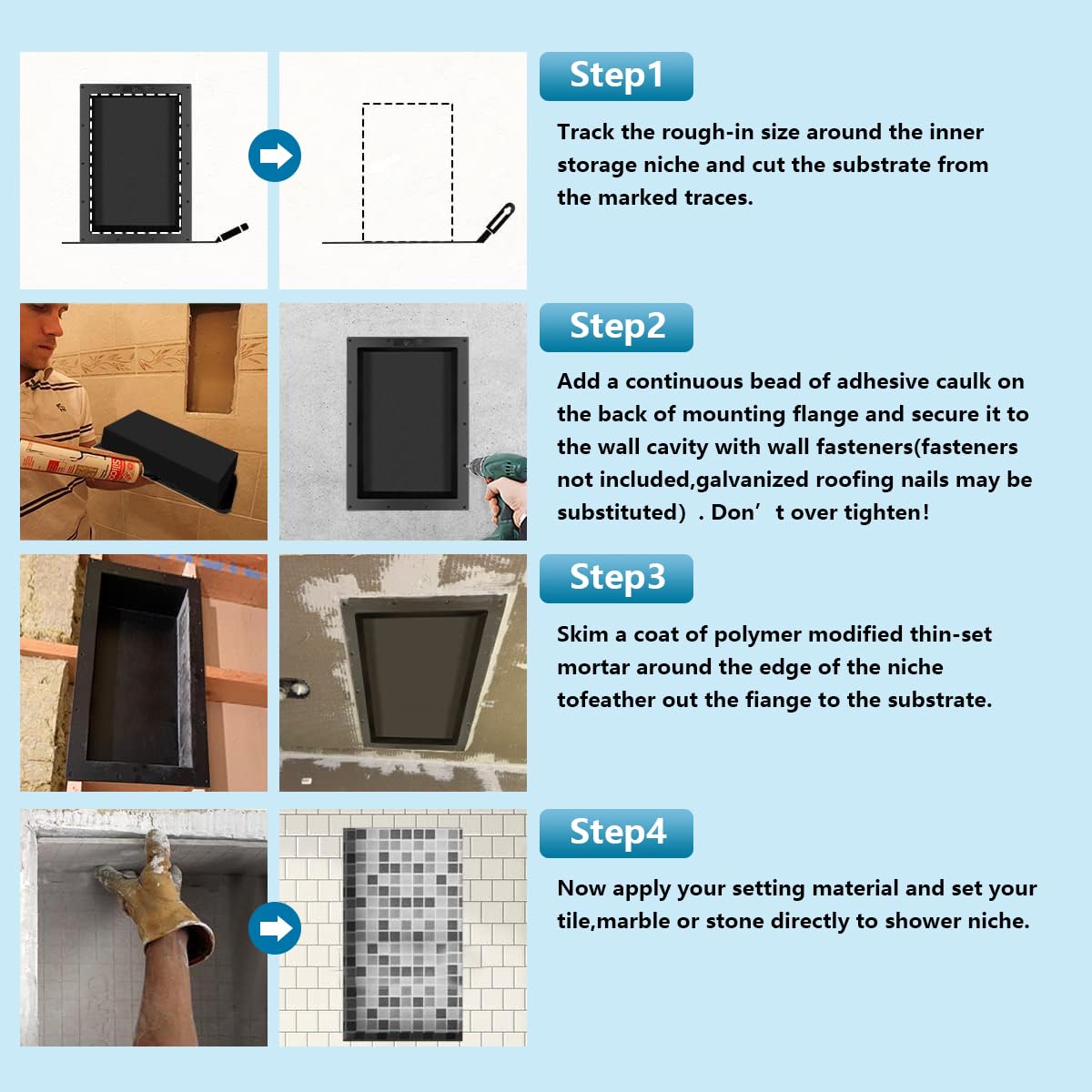 14x50 Inch Large Rectangle Shower Niche Insert with Mosaic Mesh - Tile Ready Wall Shelf for Shampoo & Toiletry Storage - Flush Mount Bathroom Organizer for Modern Showers & Spa-Like Bathrooms