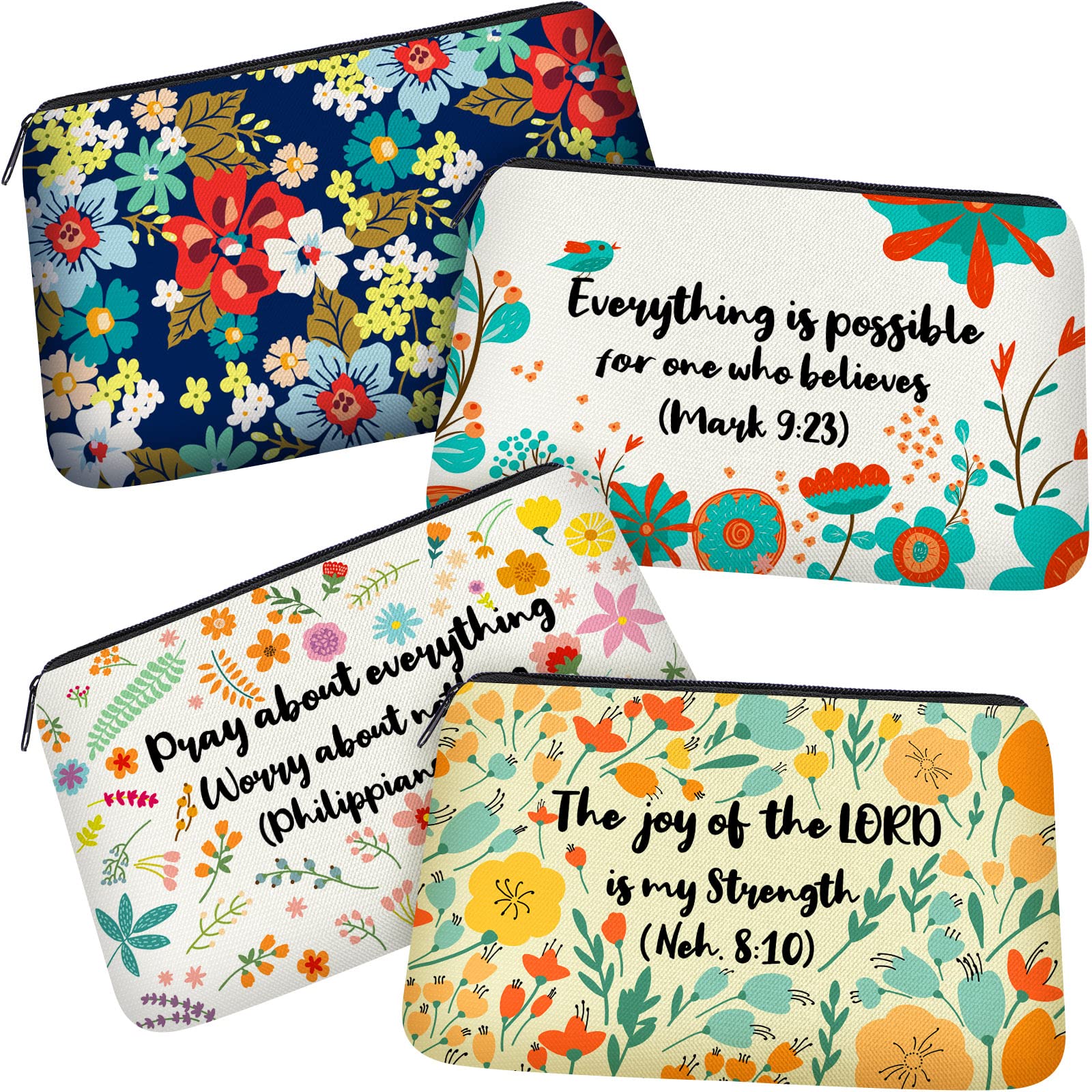 4 Pack Bible Verse Pencil Pouch - Christian Canvas Makeup Bag for Students & Office