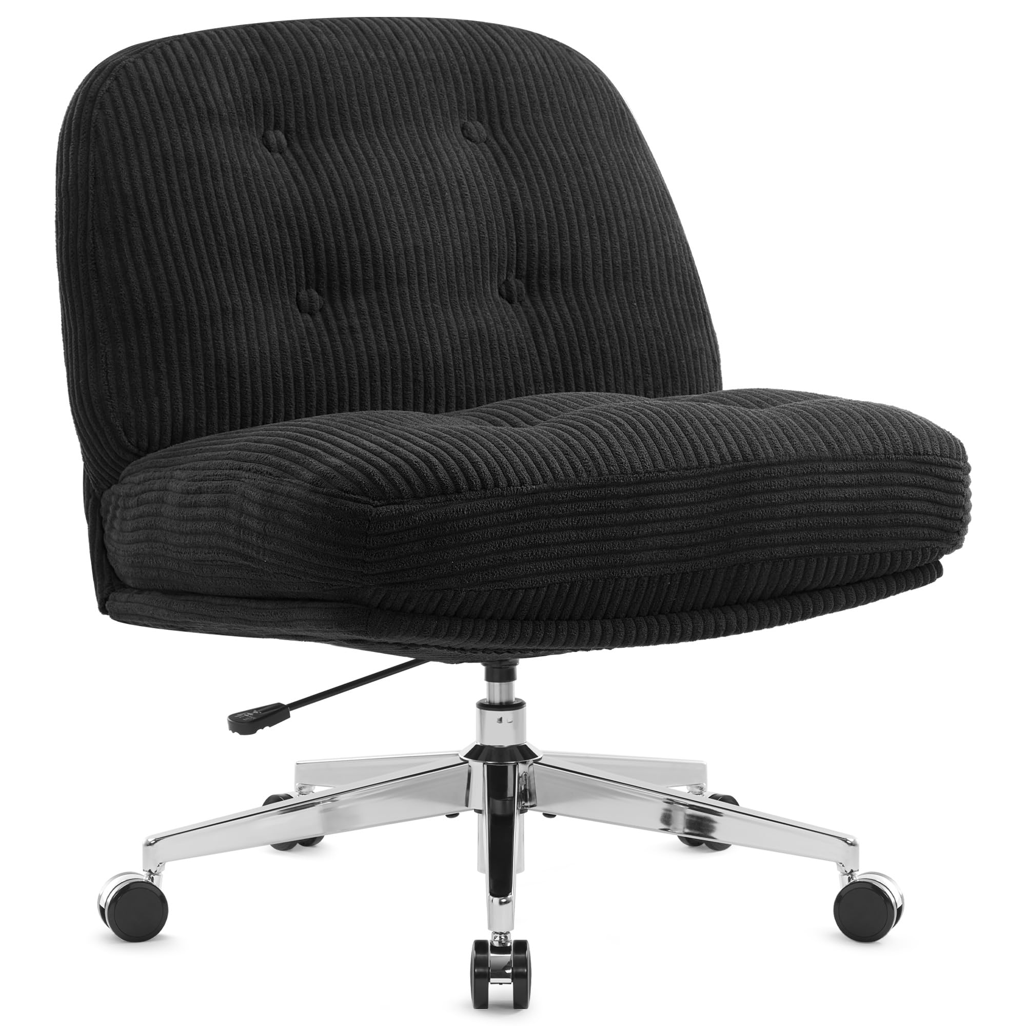 Armless Office Chair with Wheels - Height Adjustable Cross-Legged Desk Chair, Wide & Thickened Ergonomic Computer Chair for Home Office, Bedroom, or Vanity (Black) - Perfect for Working, Studying, or Relaxing