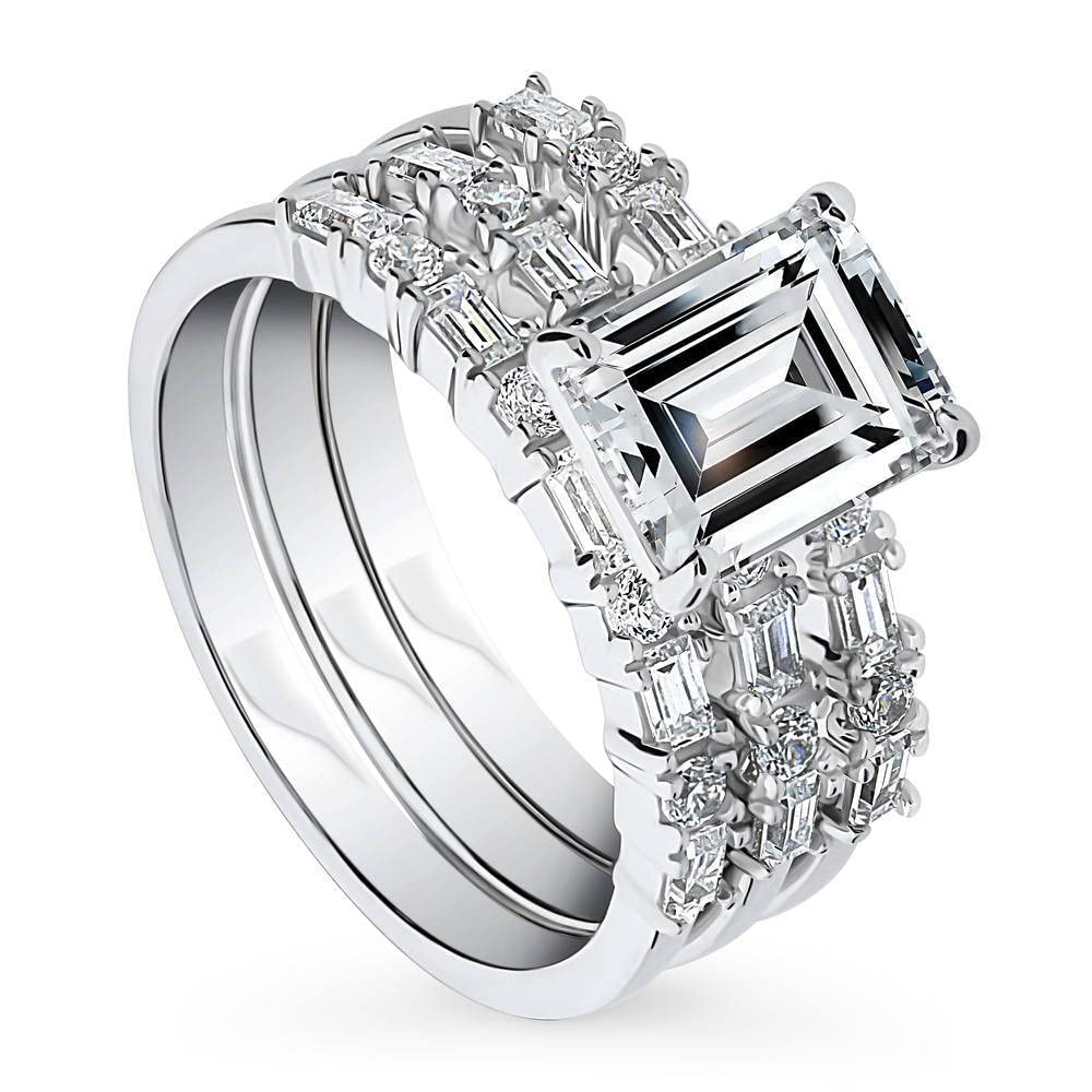 Vintage Art Deco Sterling Silver Wedding & Engagement Ring Set for Women - 2.1 Carat Cubic Zirconia CZ Solitaire, Rhodium Plated, Size 4-10 | Perfect for Bridal, Anniversary & Special Occasion Gifts