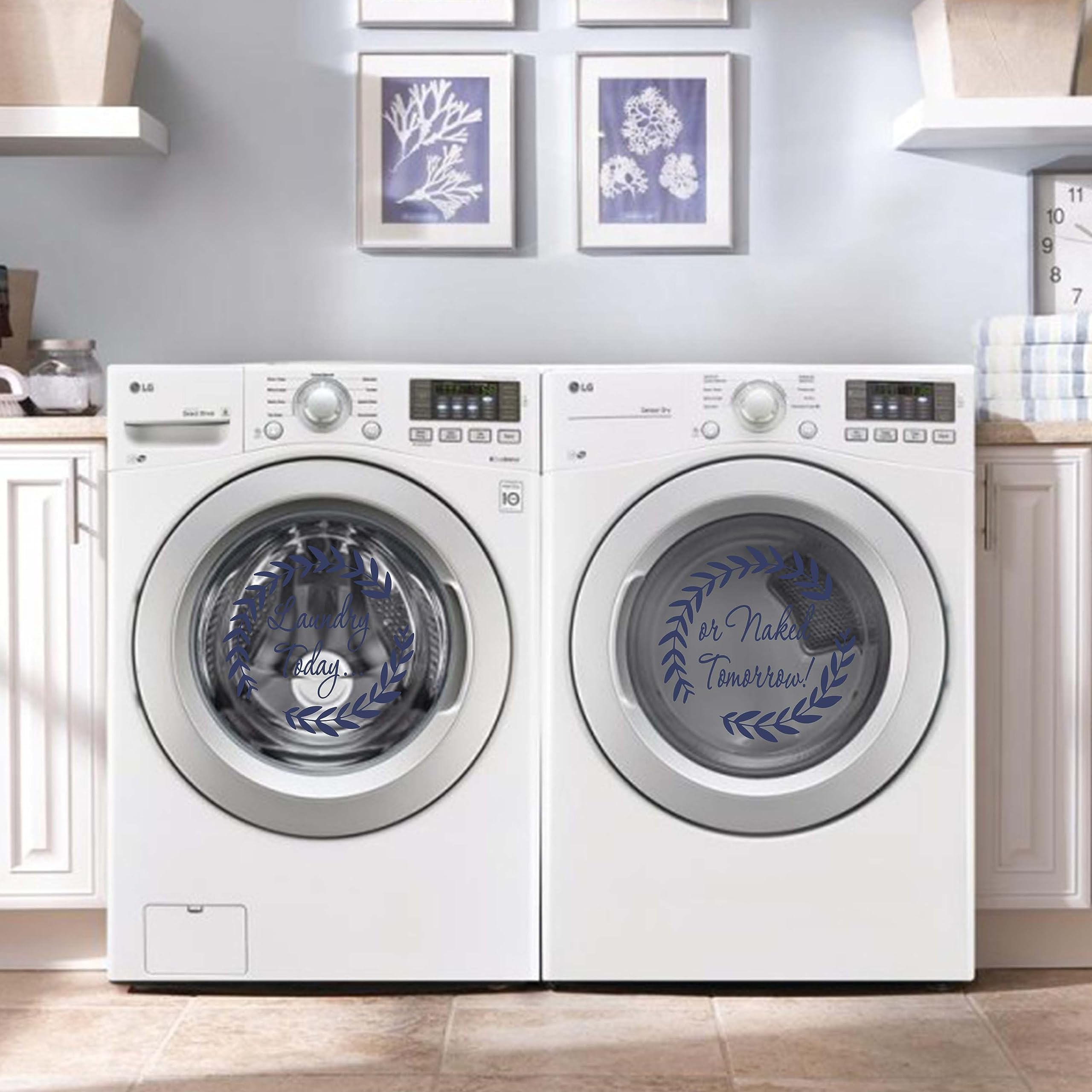 Funny Laundry Room Decal Sticker - 'Laundry Today Or Naked Tomorrow' Washer Dryer Decor | Waterproof Vinyl Wall Art for Laundry Room, Bathroom, Apartment | Perfect Gift for Housewarming