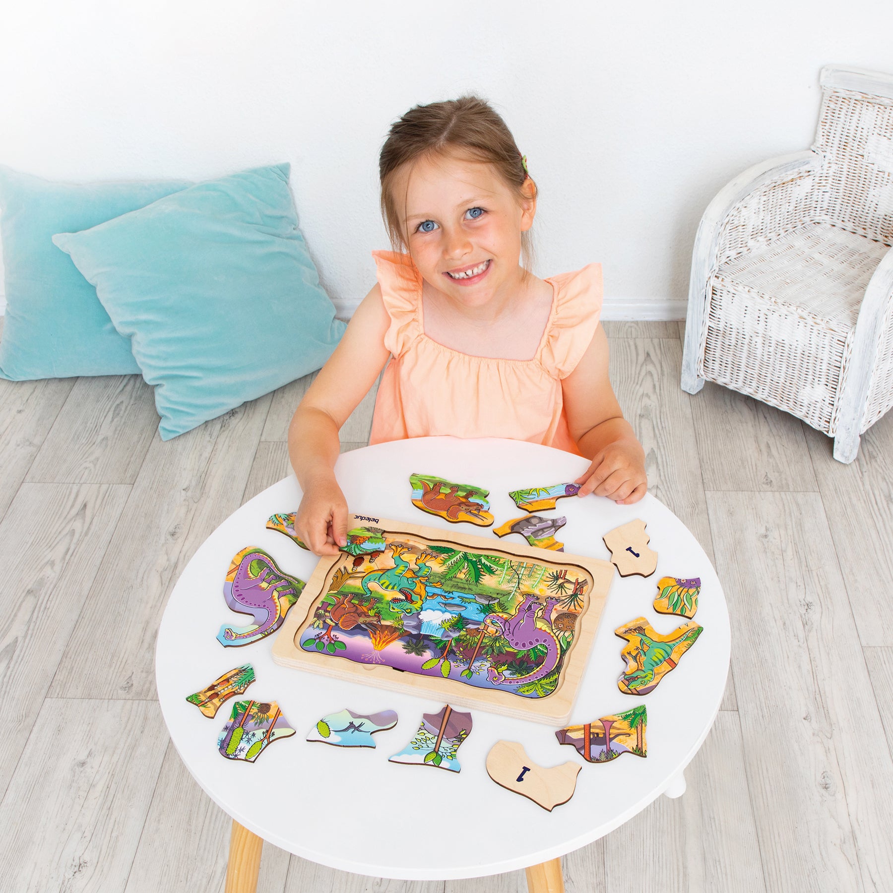 Beleduc Dino Layer Puzzle - 4-Layer Wooden Dinosaur Puzzle for Kids, Educational STEM Toy for Ages 3-6 | Perfect for Preschool Learning & Jurassic-Themed Playtime