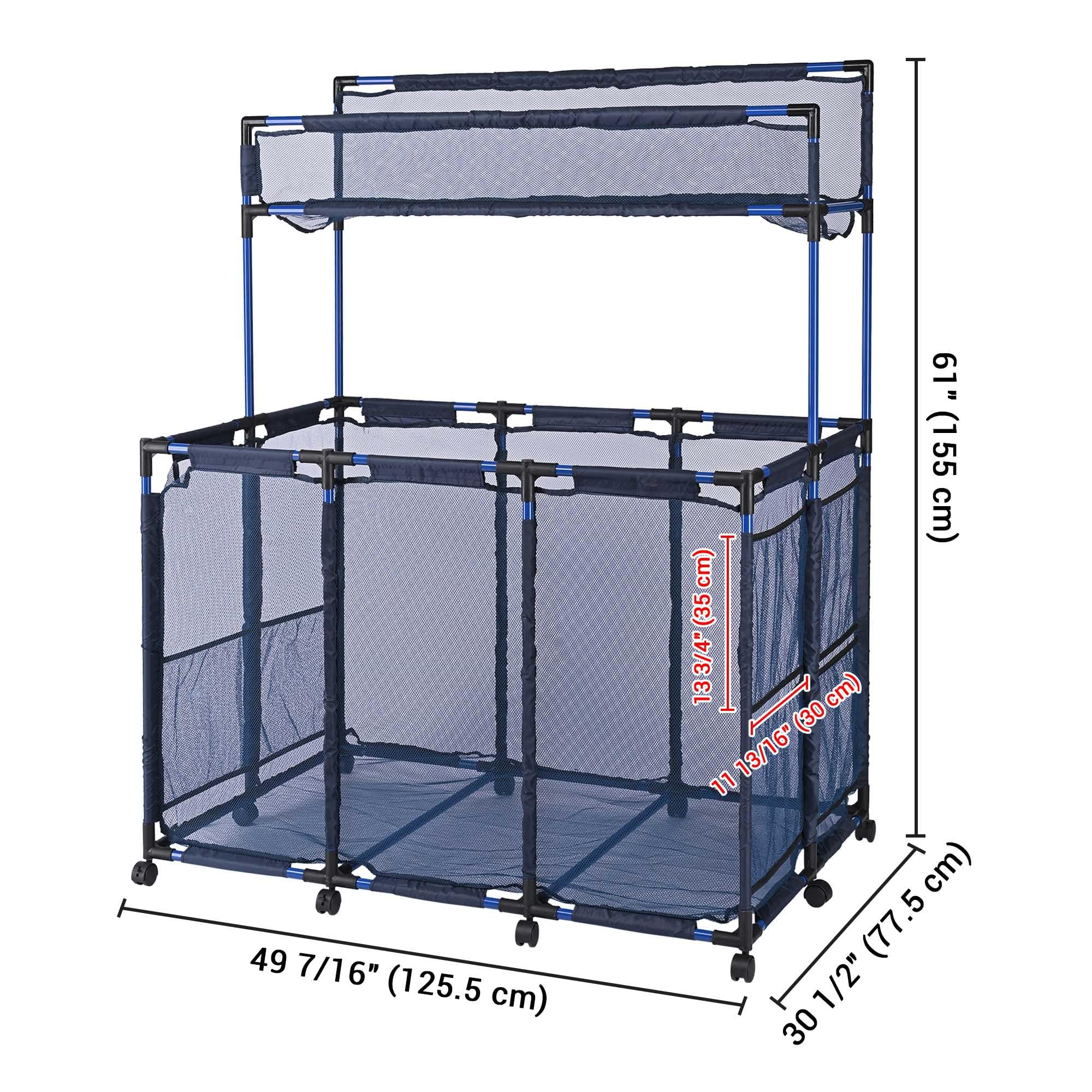 Yescom XX-Large 10-Wheel Rolling Pool Storage Bin - Double Decker Mesh Organizer with Noodle Holder | Heavy-Duty Metal Frame & Upgraded Connectors | 49