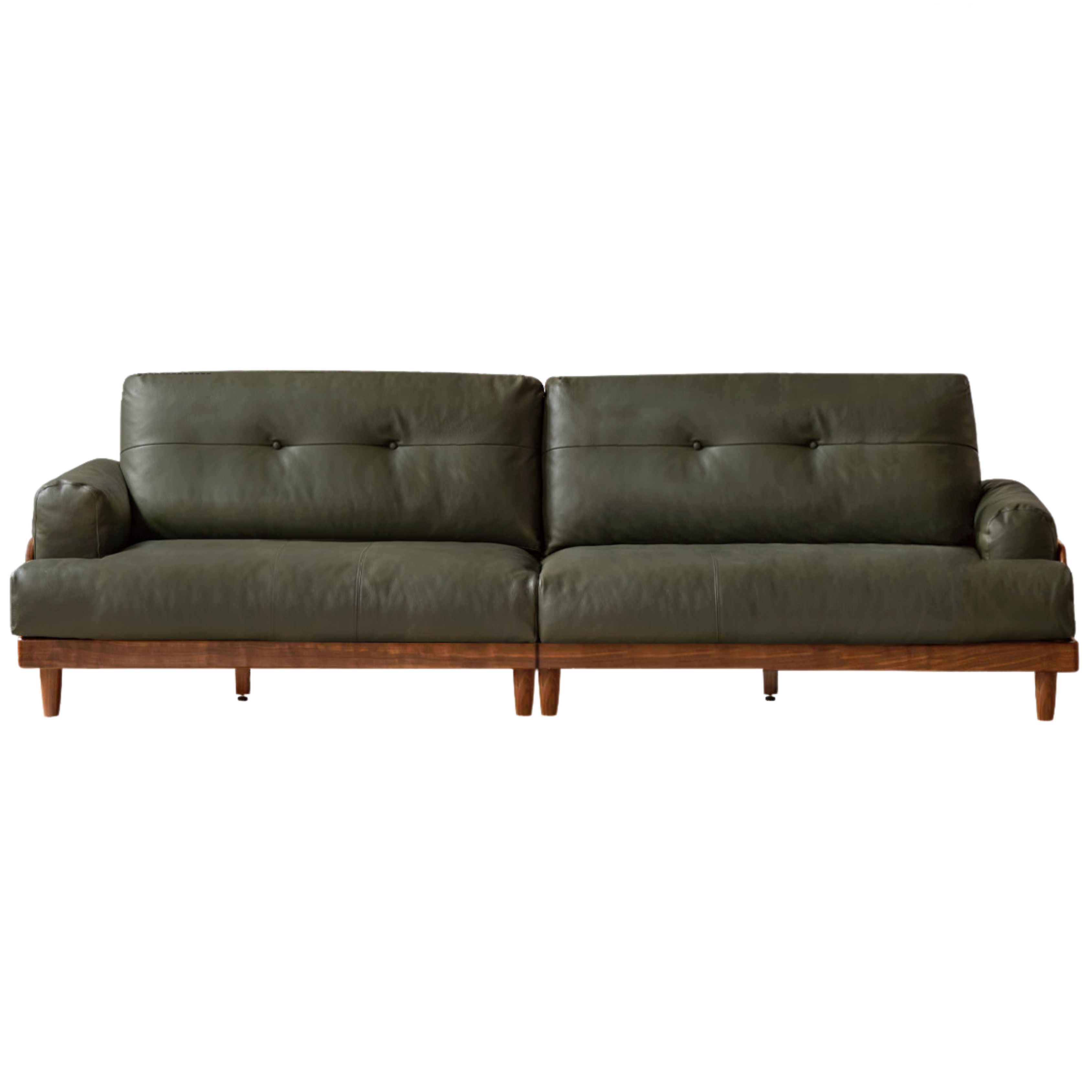 111.8x33x35.8 inch / 284x84x91 cm / Walnut color / Sofa leather dark green
