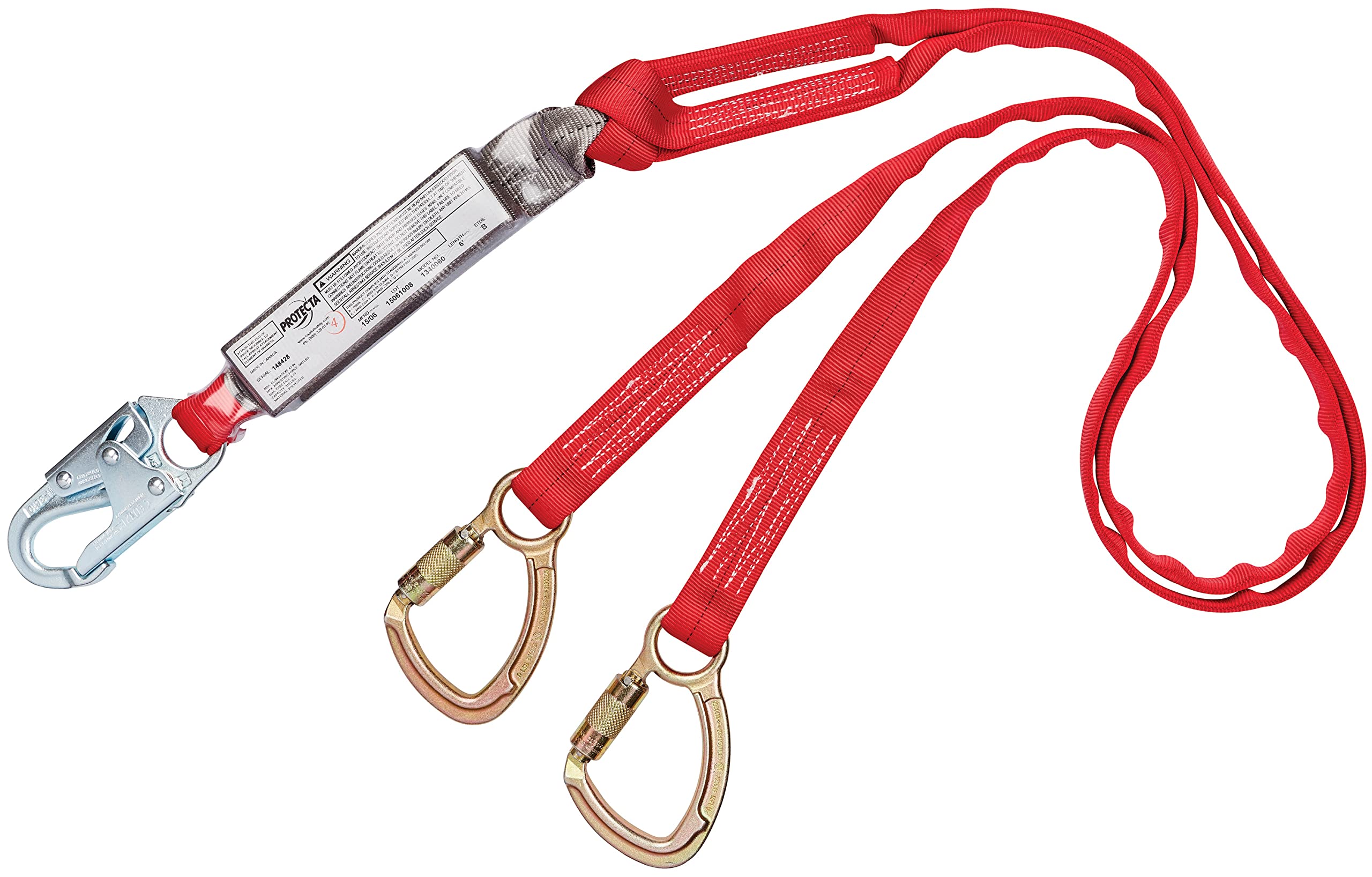 3M Protecta PRO Pack 1340060 6-Foot Shock Absorbing Safety Lanyard with Snap Hook & Tie Back Carabiners - Red/Gray - Fall Protection for Construction, Roofing & Industrial Work