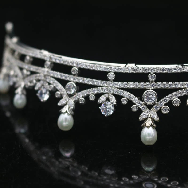 Sparkling Silver Crystal and Pearl Wedding Tiara for Brides - Elegant Hair Accessory for Weddings, Prom, Pageants & Special Occasions (Style 7438)