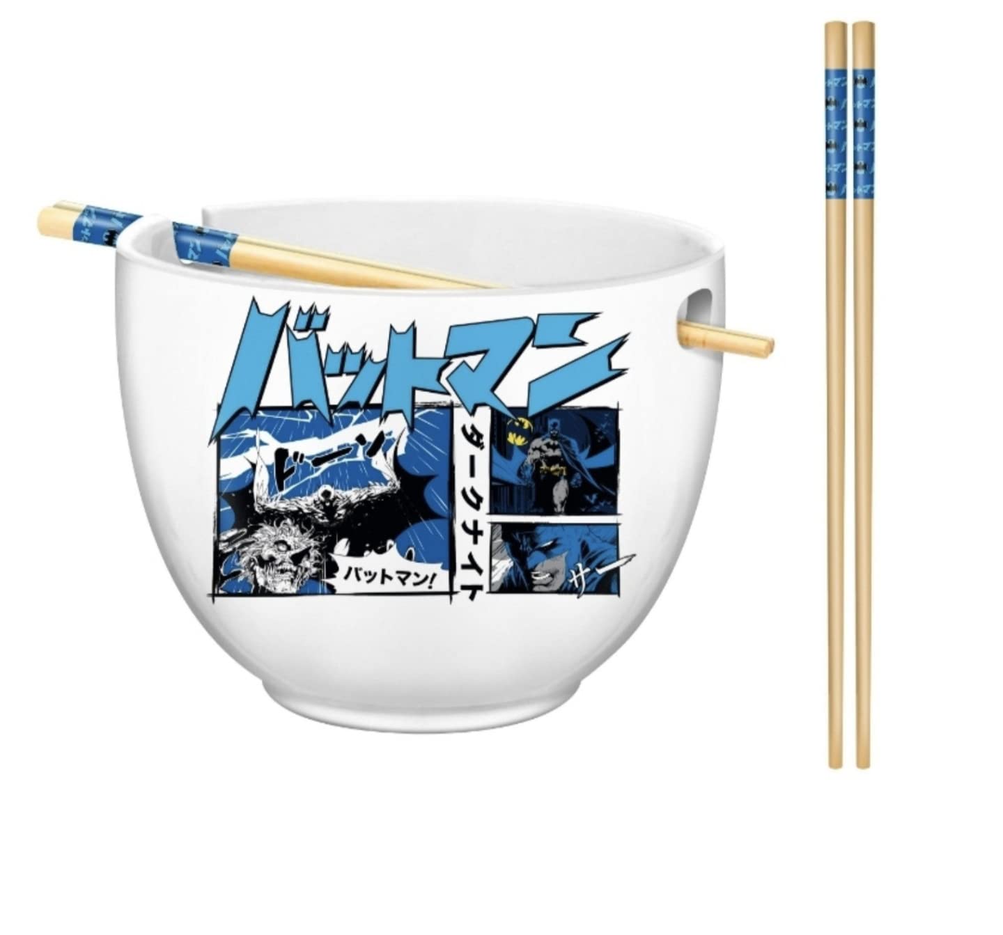Batman Manga Panels Ceramic Ramen Bowl Set with Chopsticks - 20oz Silver Buffalo Collection | Perfect for Anime Fans, Ramen Lovers & Superhero Collectors