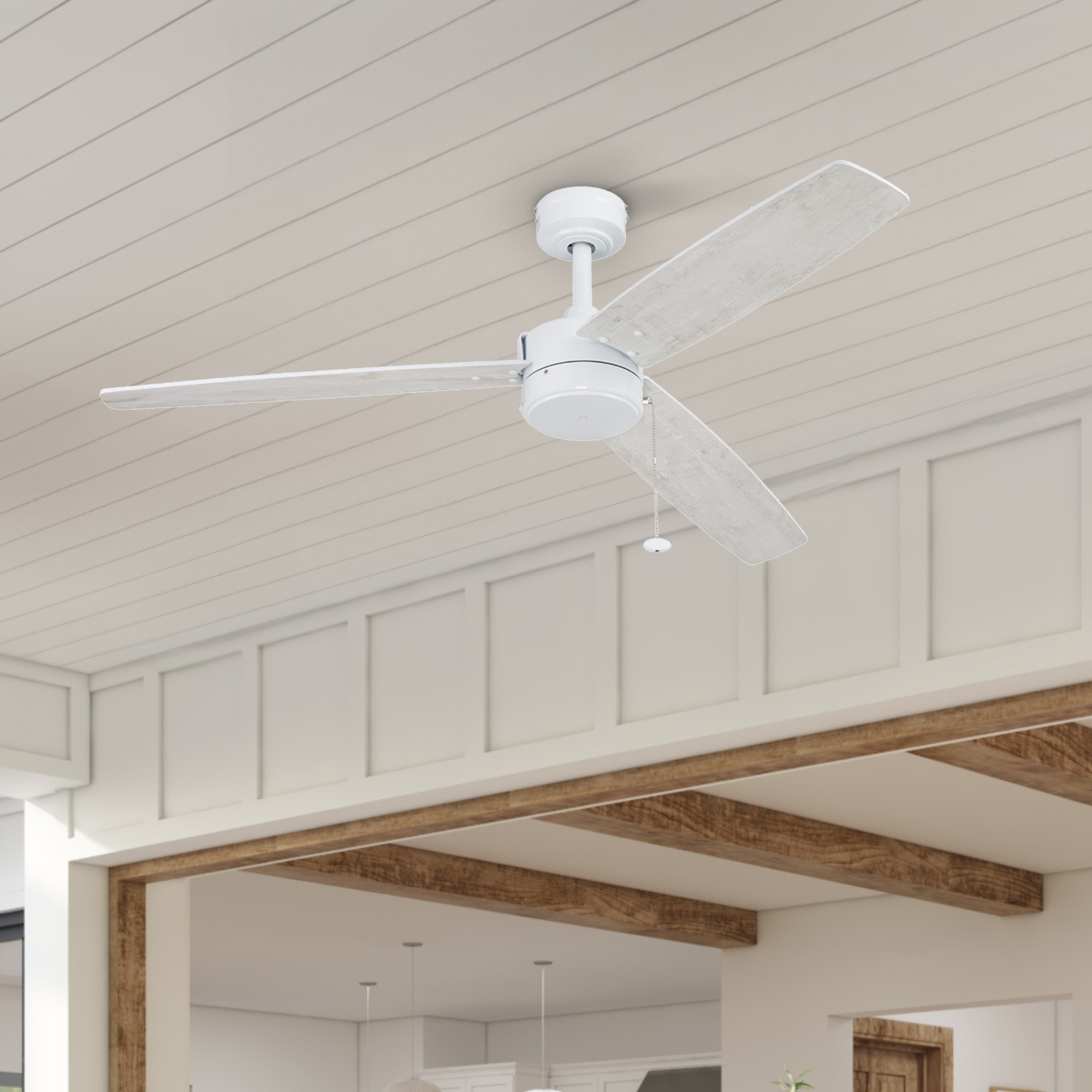 52 Inch Bright White Indoor/Outdoor Ceiling Fan with Pull Chain - Perfect for Bedroom, Living Room, Patio & Covered Porch