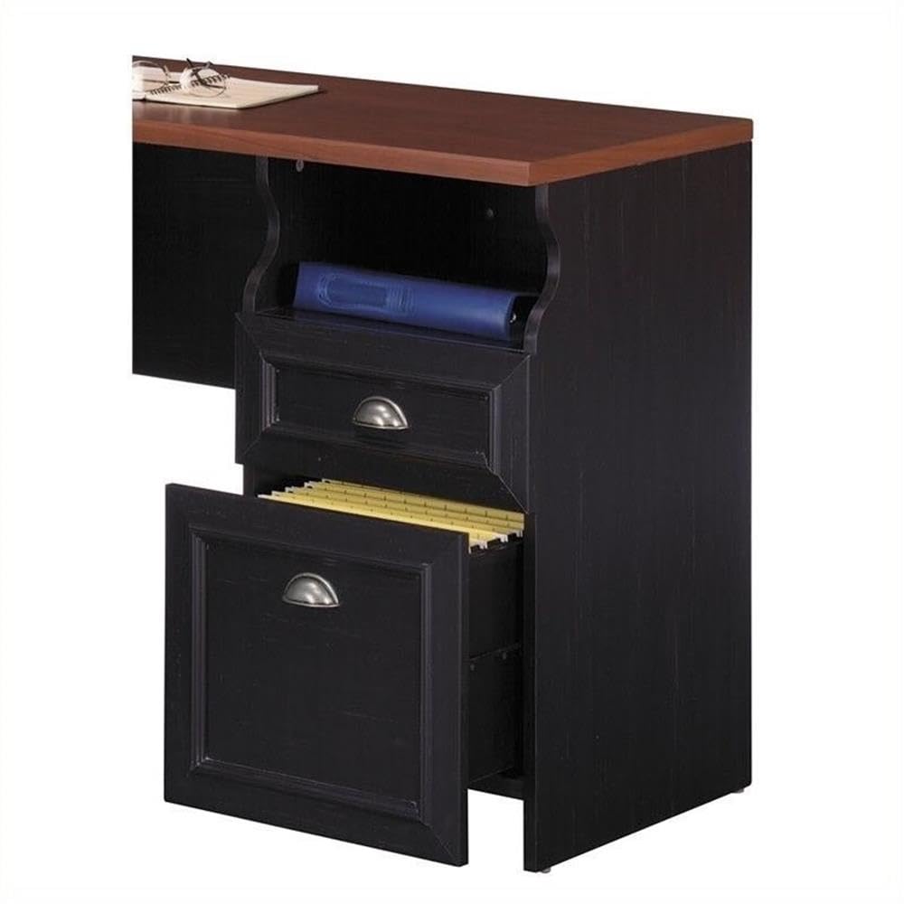 Pemberly Row Black L-Shaped Wood Computer Desk - Home Office Workstation with Storage Shelf for Gaming, Study & Remote Work