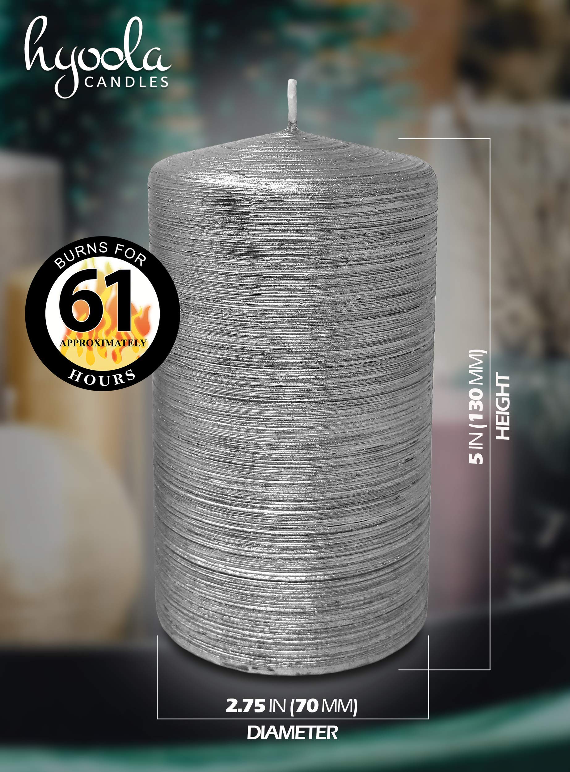 Hyoola Brushed Metallic Pillar Candles 6 Pack - Titan Silver Decorative Candles (2.75