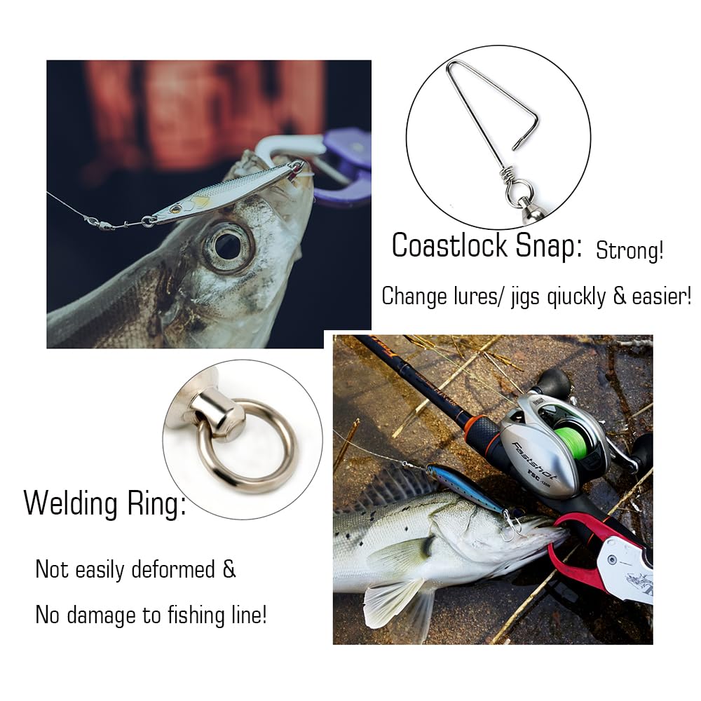 AMYSPORTS High Strength Fishing Snap Swivels - Ball Bearing Swivels with Stainless Steel Construction & Saltwater Corrosion Resistance - Barrel Swivel for Freshwater, Saltwater Fishing - Perfect for Lure Rigging, Trolling & Offshore Angling