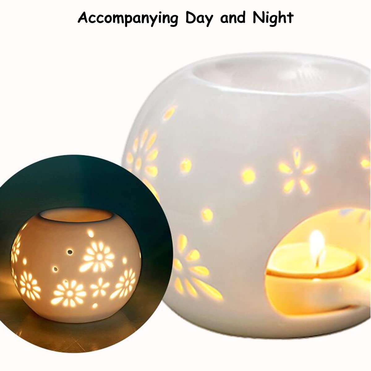 Premium Ceramic Essential Oil Burner & Tealight Candle Holder - Aromatherapy Diffuser with Candle Spoon for Home, Bedroom, Office - Perfect for Relaxation, Meditation & Romantic Ambience - Ideal Gift for Holidays & Special Occasions