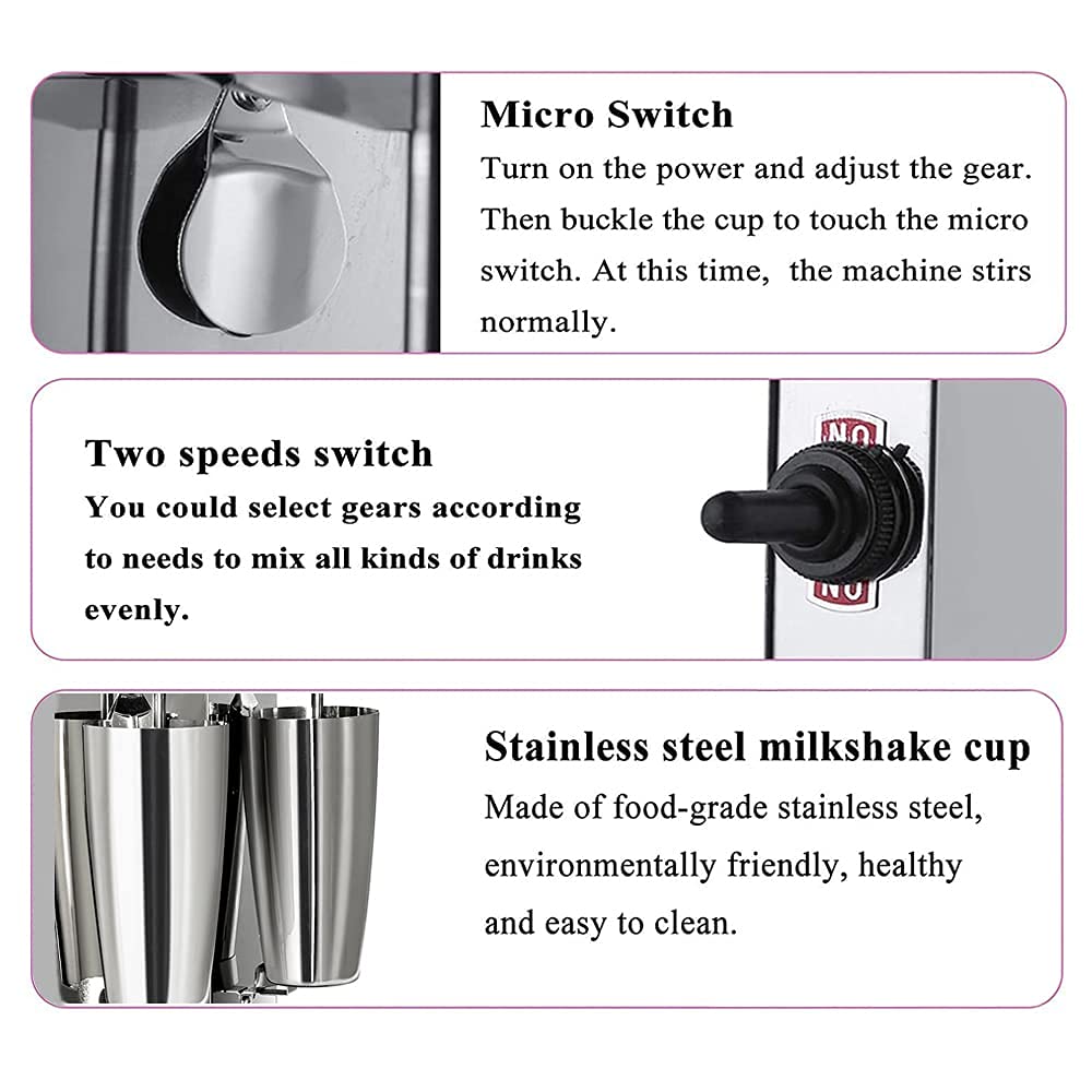 Commercial Stainless Steel Milkshake Maker Machine - Dual Head Electric Blender with 2 Speeds (110V 180W) for Shakes, Smoothies & Frozen Drinks - Perfect for Restaurants, Cafes & Ice Cream Shops