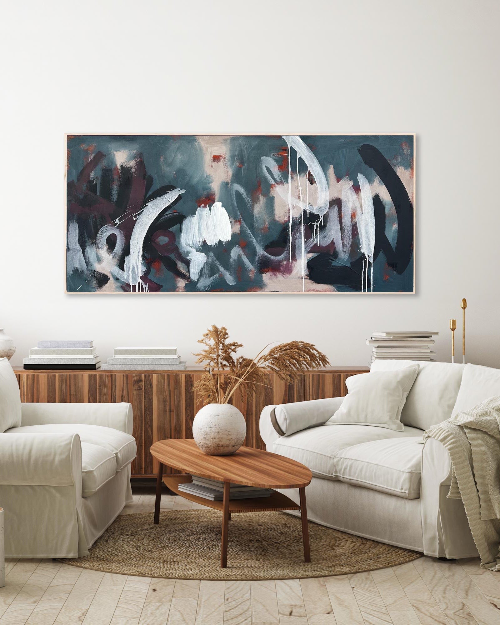 Take A Hint Original Abstract Painting - 59x30 Inches Large Canvas Wall Art for Living Room, Bedroom & Office Decor