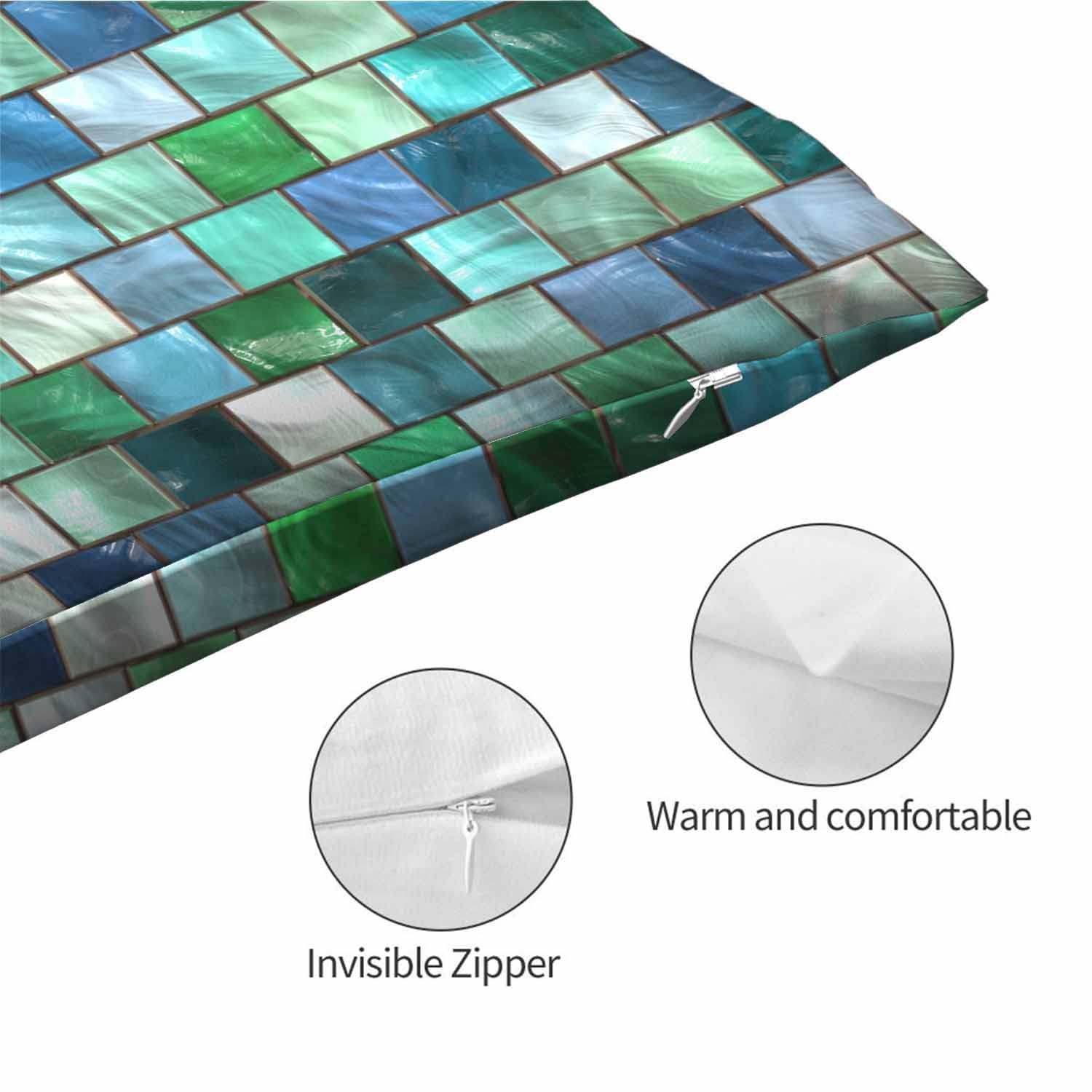 Premium Mugod Geometric Square Mosaic Pillow Cover - Blue & Green Decorative Throw Pillow Case 20x30 Inches for Sofa, Couch, Outdoor Furniture & Home Decor