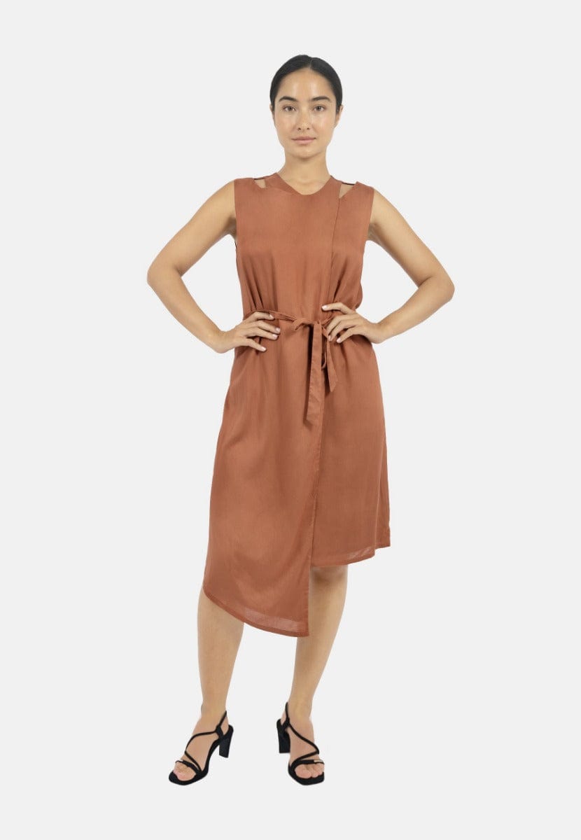 TENCEL™ Modal Asymmetric Wrap Dress for Women - Red Rust | Elegant Flowy Summer Dress for Beach, Vacation & Date Night