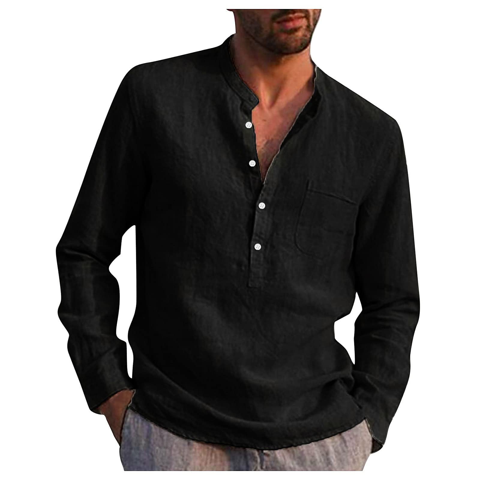 FIRERO Men's Distressed Henley Shirts - Vintage Button Down Long Sleeve Tee with Front Placket | Casual Retro Style Shirt for Everyday Wear, Date Night & Outdoor Activities