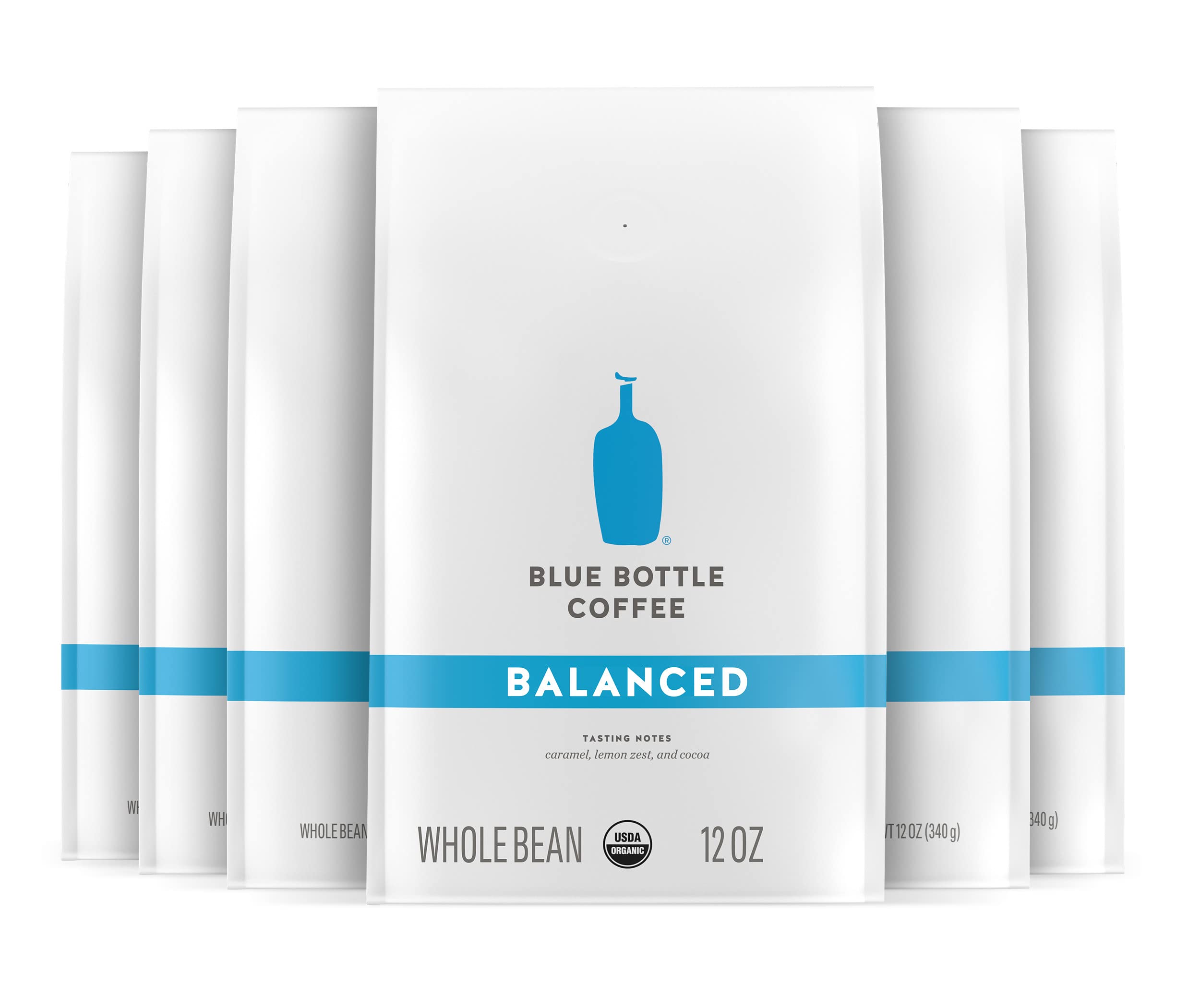 Organic Blue Bottle Whole Bean Coffee - Medium Roast, Balanced Flavor, 12oz Bag (Pack of 6) | Premium Arabica Beans for Home Brewing, Office & Gifts