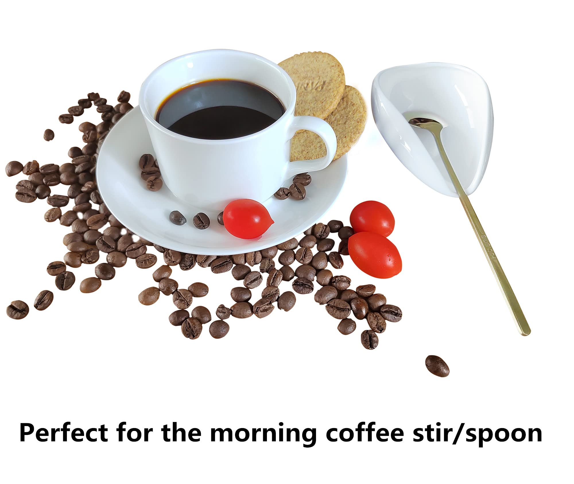 4PCS Ceramic Coffee Spoon Rest & Spoon Set - Bar Spoon & Teaspoon Holder for Coffee Stirrers - Coffee Bar Accessories & Kitchen Décor (2 Silver Spoons + 2 Spoon Rests) - Perfect for Coffee Stations, Tea Time & Home Decor