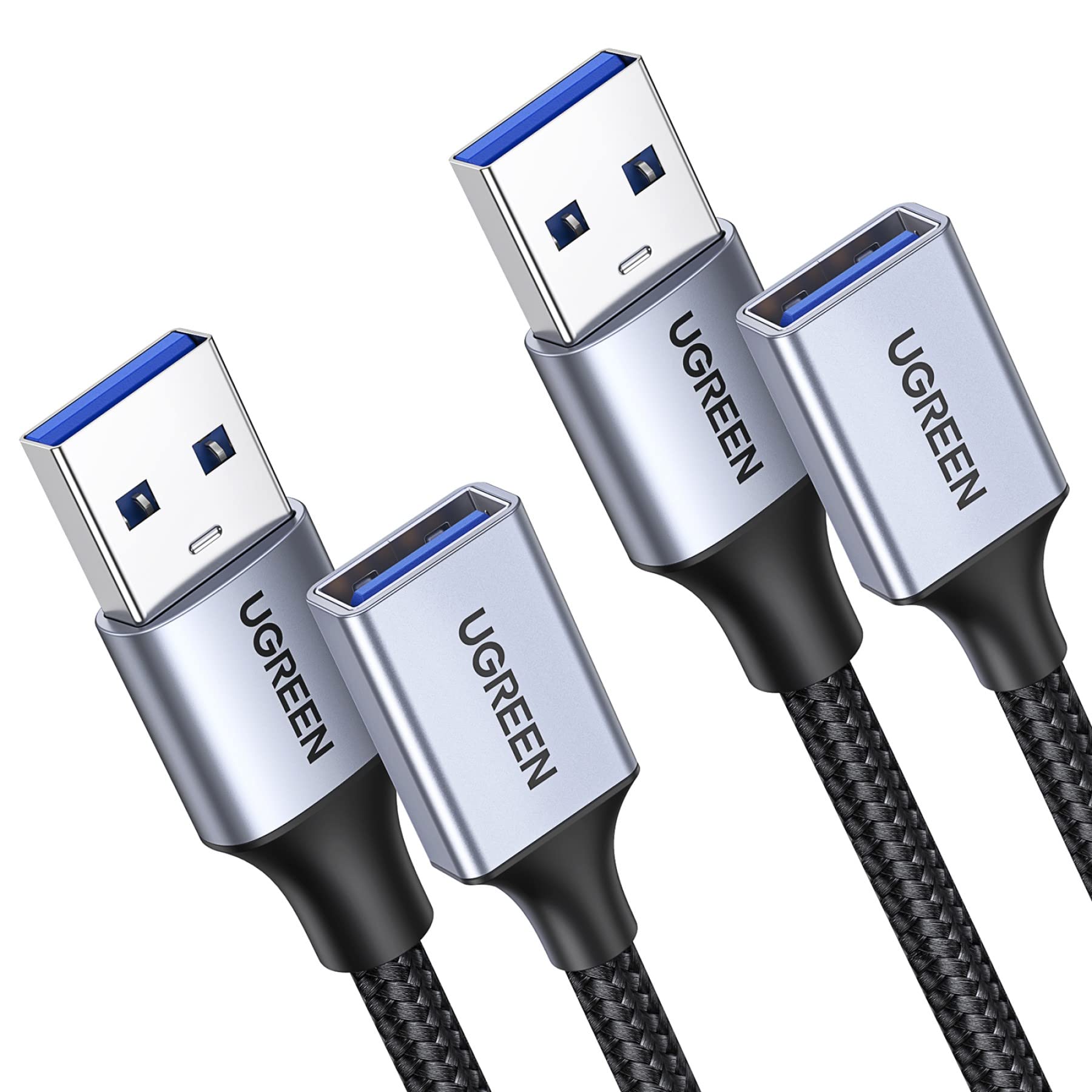 UGREEN 2-Pack USB 3.0 Extension Cable (3FT+3FT) - Nylon Braided USB Extender for Webcam, Camera, Phone, USB Hub, Mouse, Keyboard, Printer, Hard Drive, Headset - Perfect for Home Office & Gaming Setup