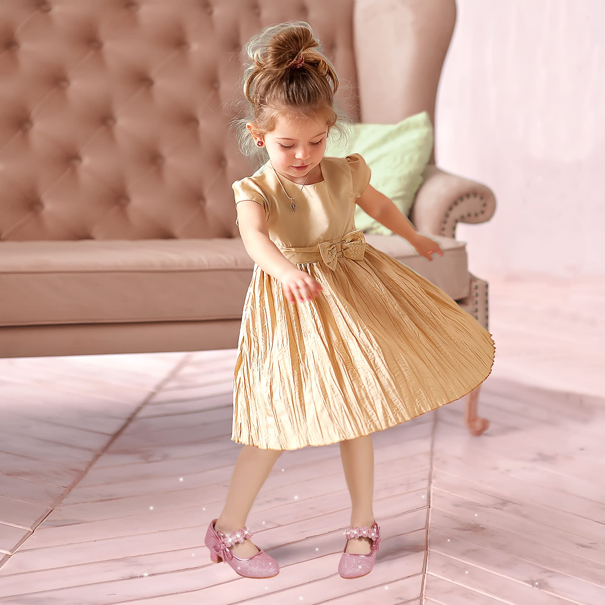 PANDANINJIA Girls Dress Shoes for Wedding & Party - Toddler Mary Jane Pumps