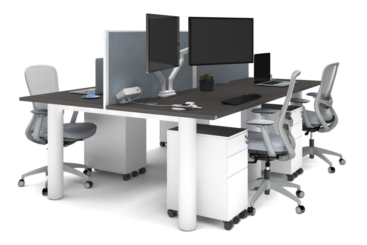 4-Person Office Workstation with Quadro Cylinder Legs - 1200L x 800W Desk with Cable Management Scallop for Modern Workspaces & Collaborative Office Environments