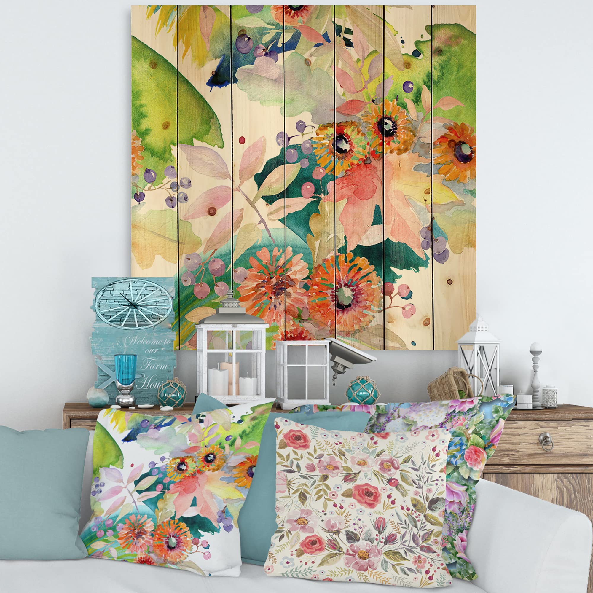 Vibrant Spring Leaves Wood Wall Art - Modern Floral Decor for Living Room